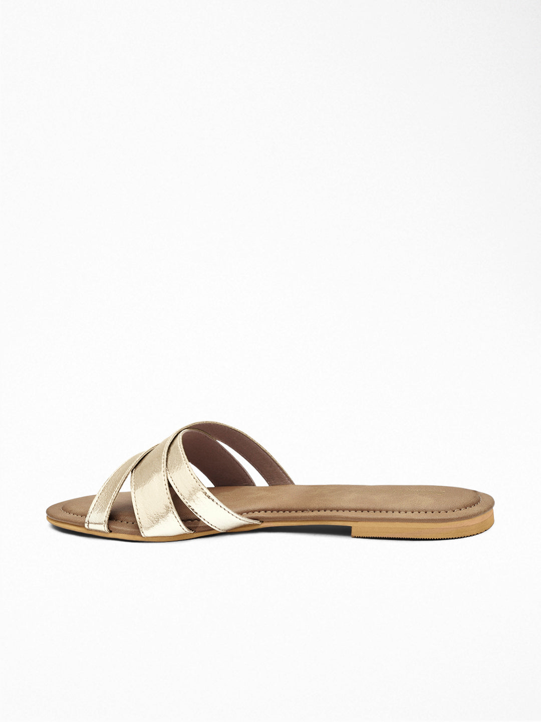 Gold Cross-Strap Flat Slide
