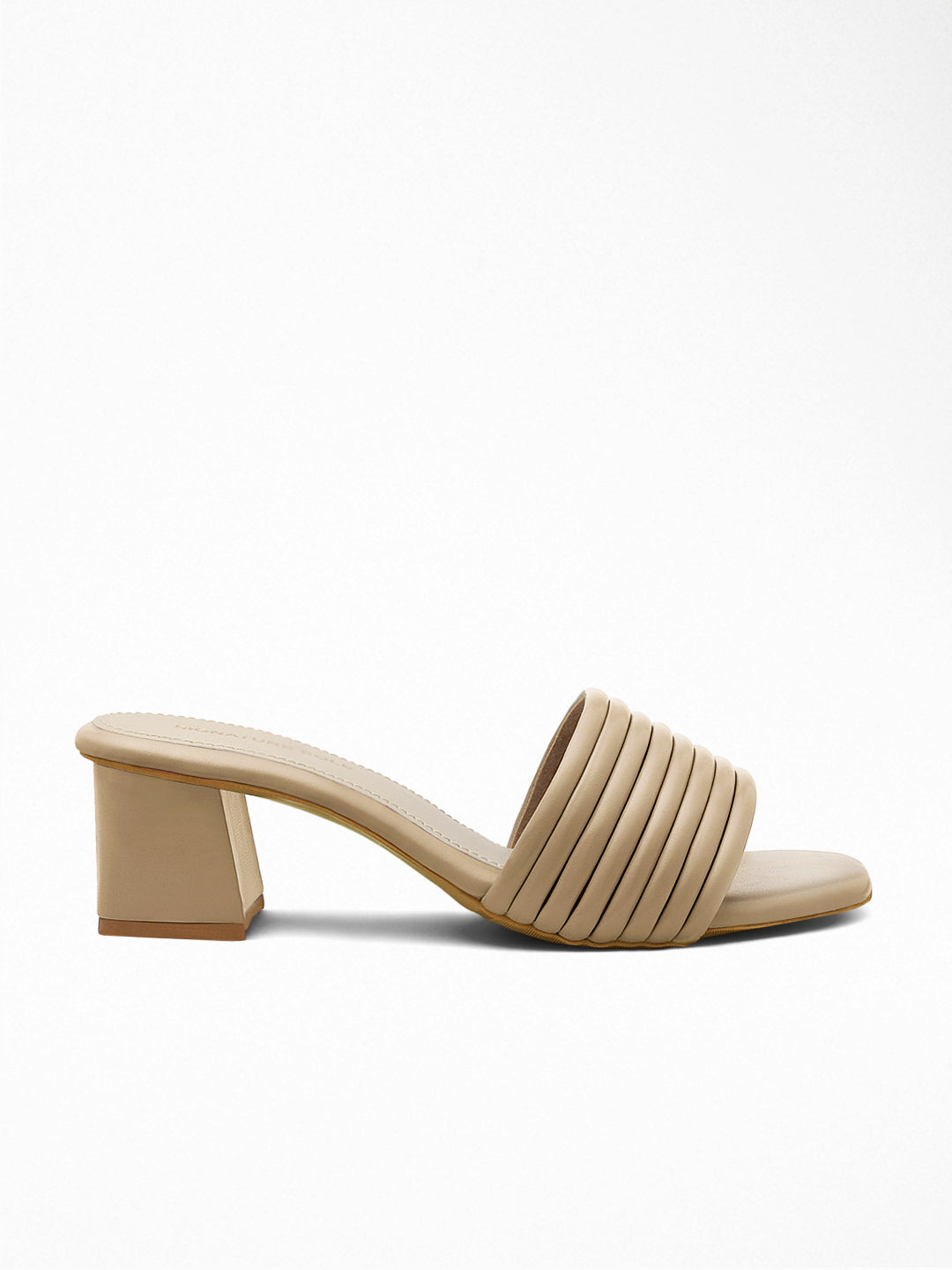 Nude Pleated Block Heel Mule