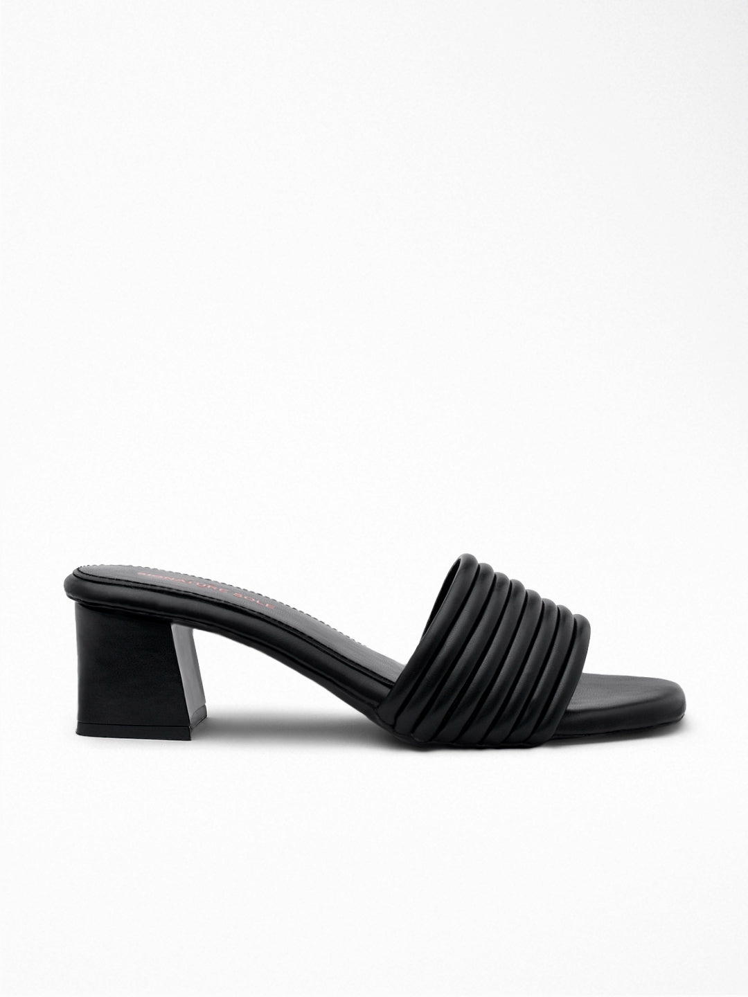 Black Pleated Block Heel Mule