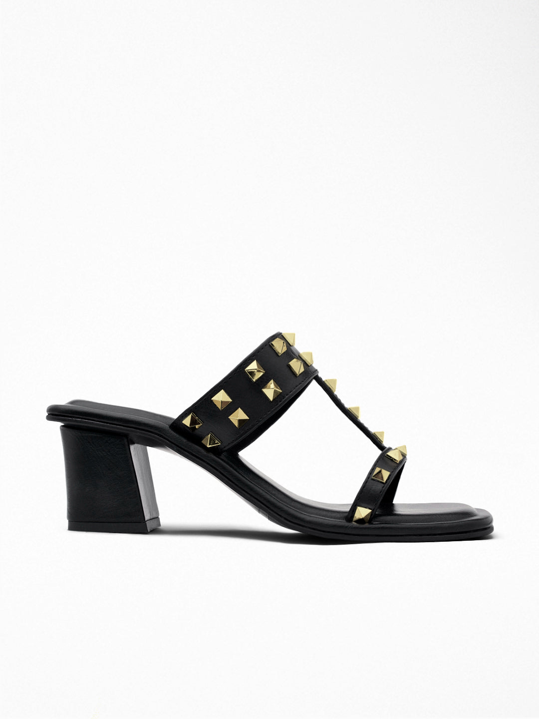 Black Gold Stud Block Heel Mule