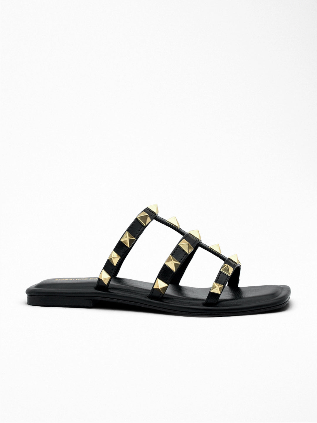 Black Gold Stud Flat Slide Sandal
