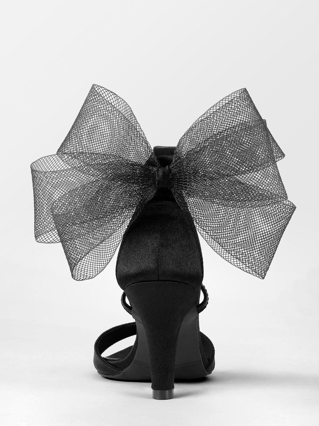Black Tulle Ruffle Heel Sandal
