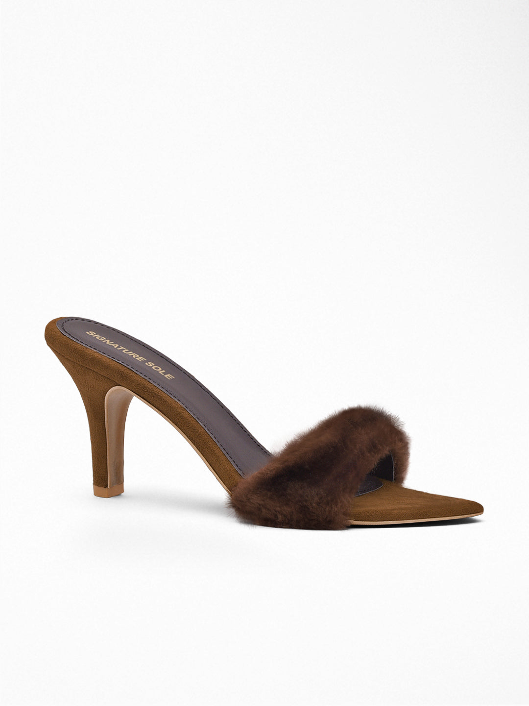 Brown Faux Fur heels Mule