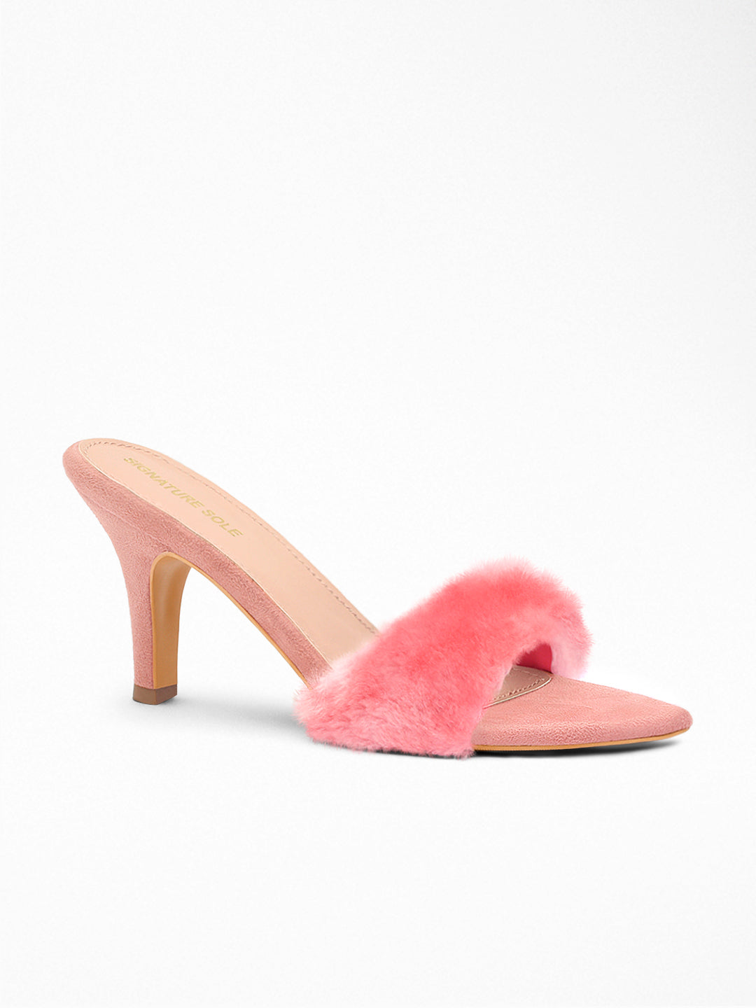 Pink Faux Fur heels Mule