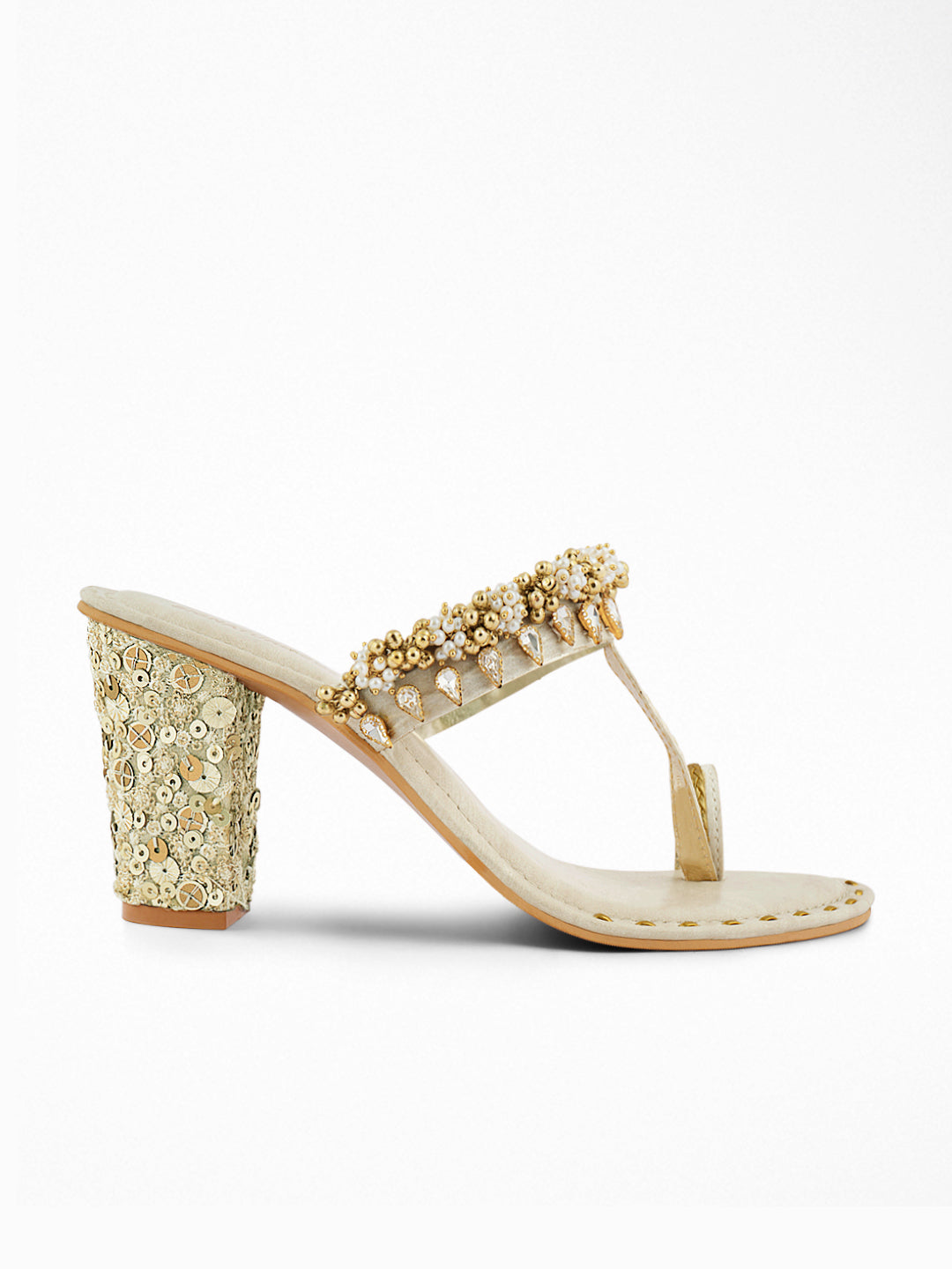Ivory Kundan Block Heel Sandal