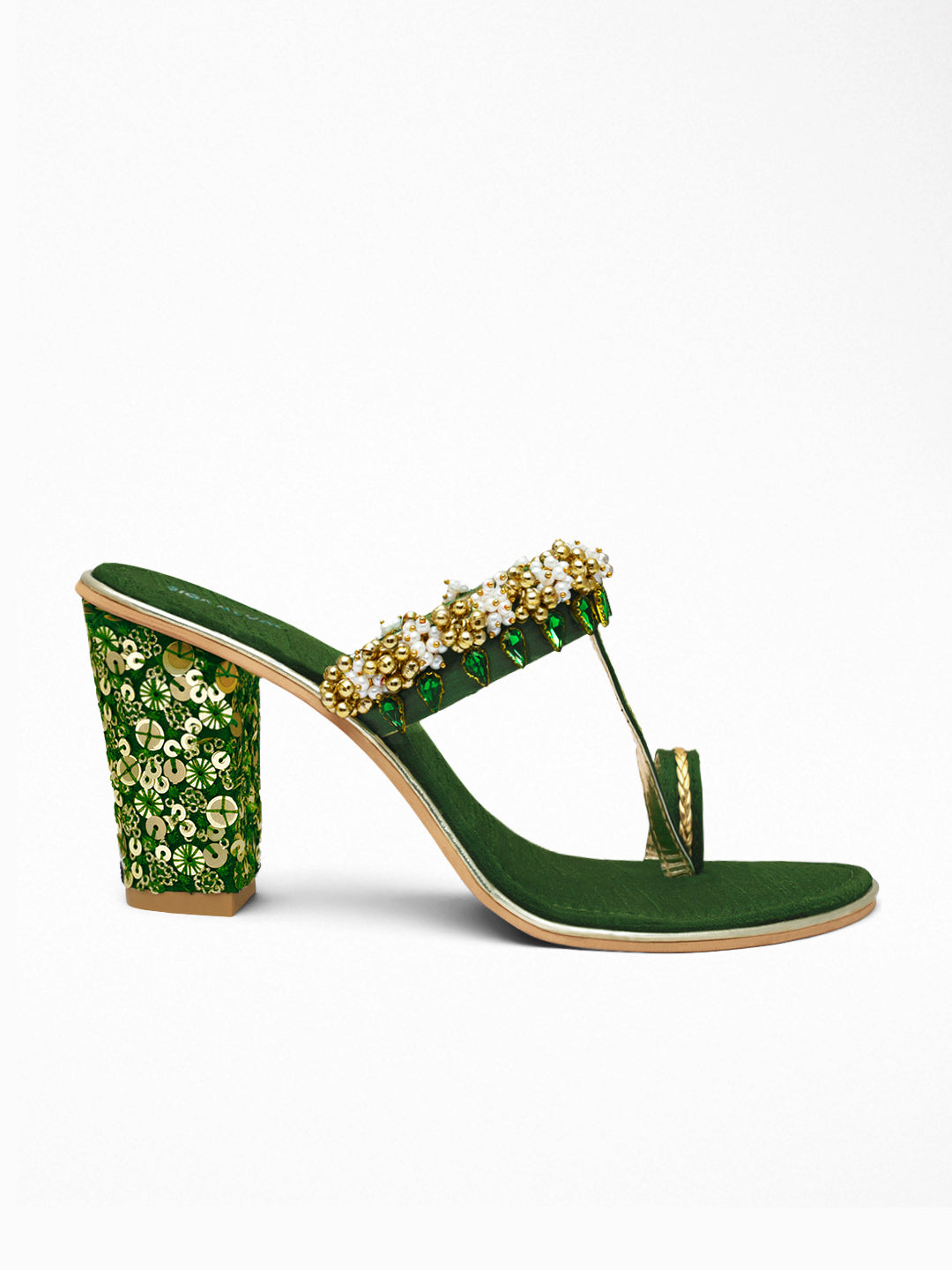 Green Pearl Bead Ethnic Flat Sandal