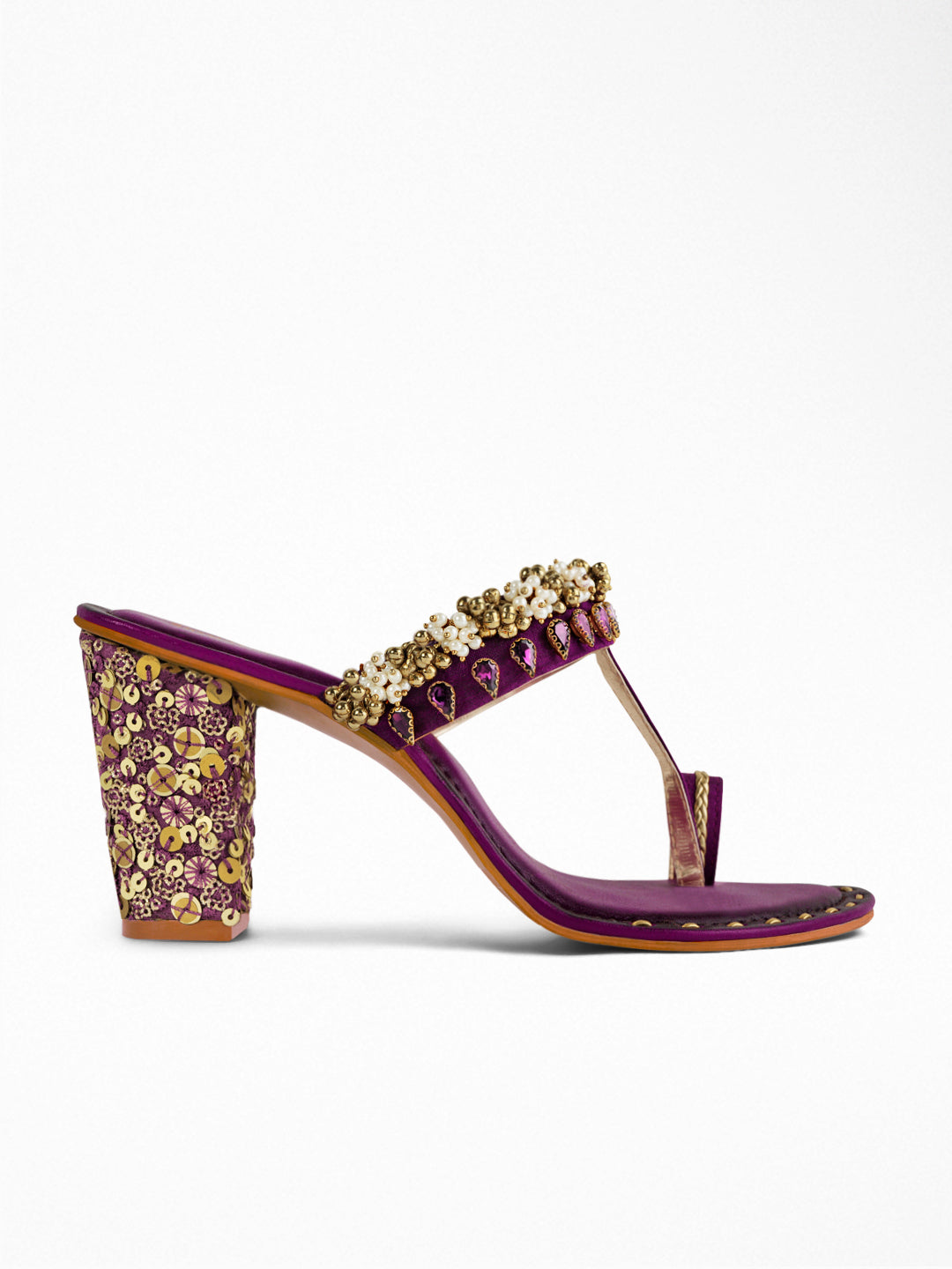 Purple Pearl Bead Ethnic Flat Sandal