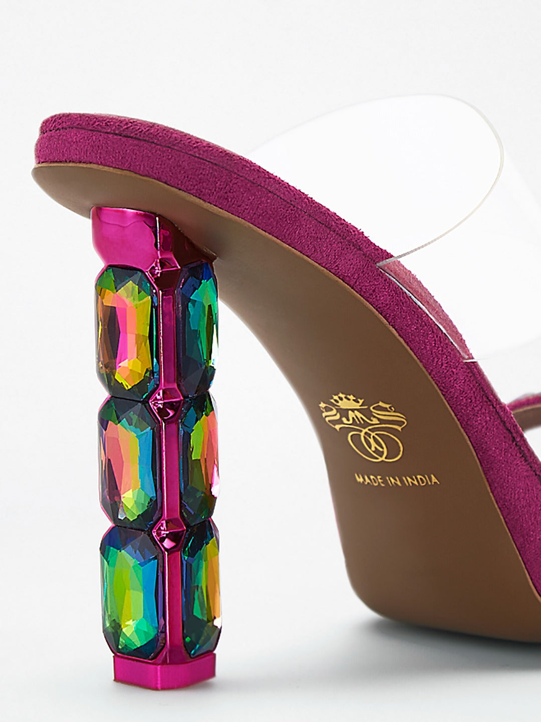 Pink Iridescent Jewel Heel wedge Mule