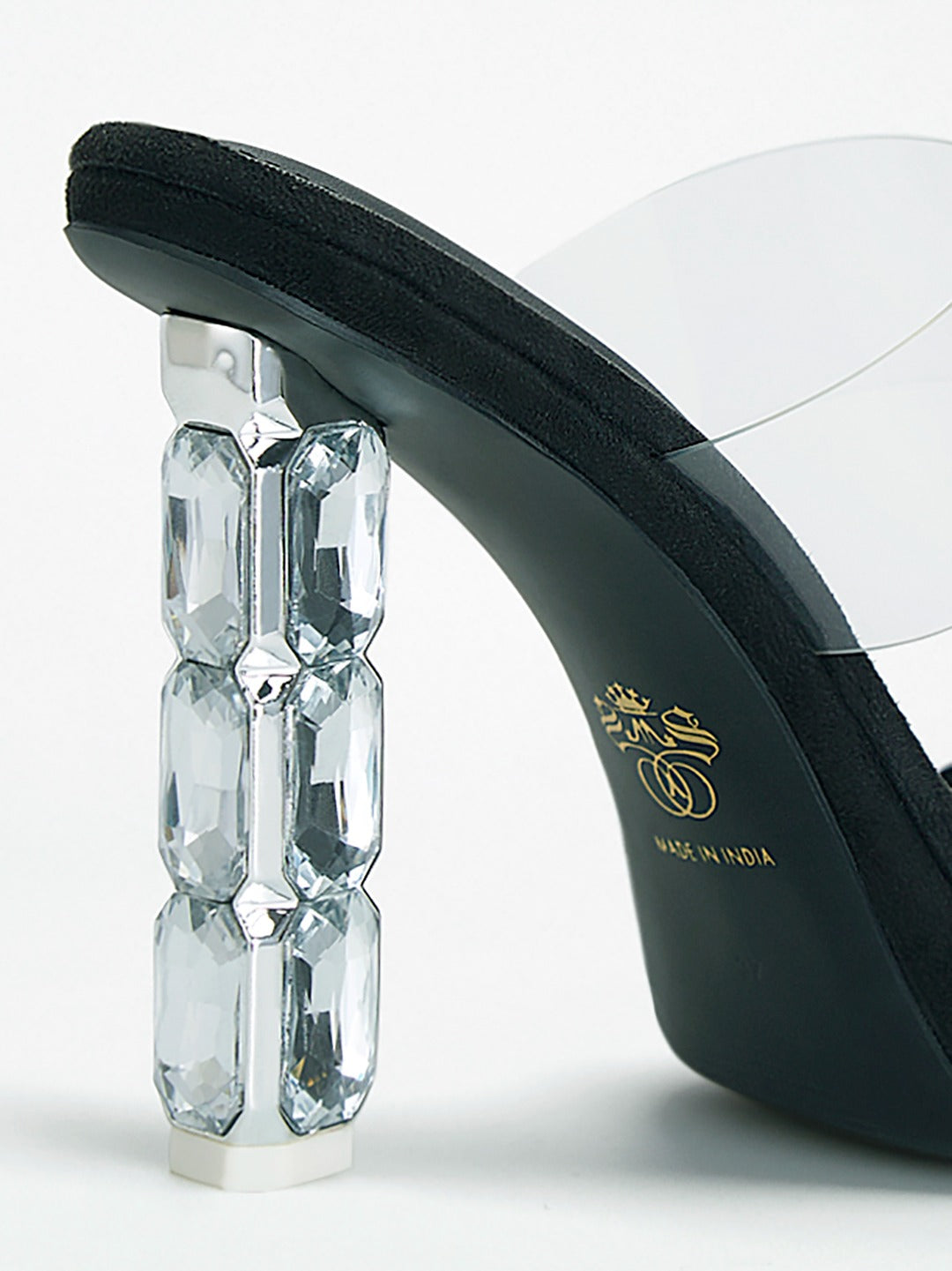 Black Crystal Jewel Heel wedge Mule