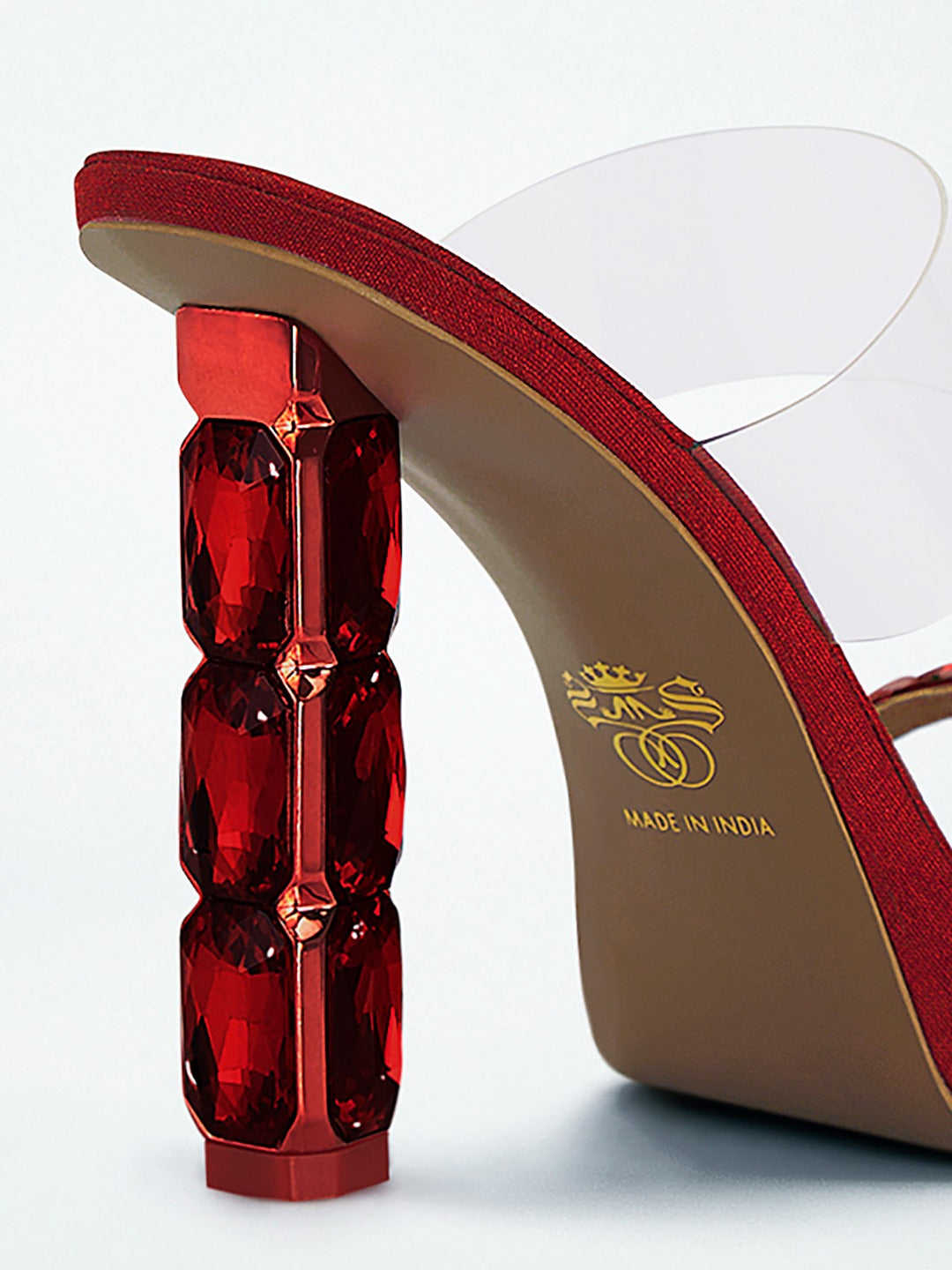 Red Crystal Jewel Heel wedge Mule