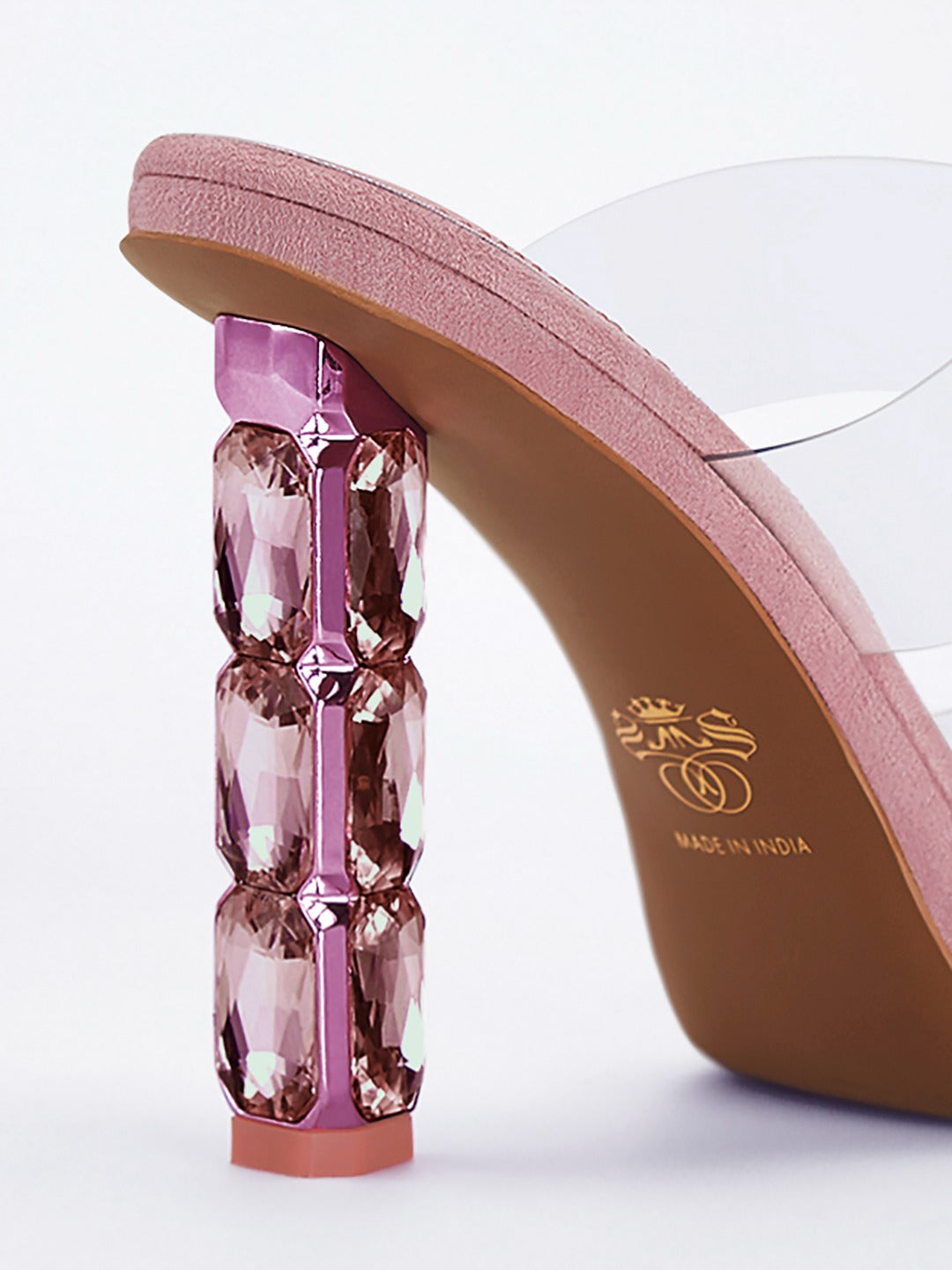 Pink Crystal Jewel Heel wedge Mule