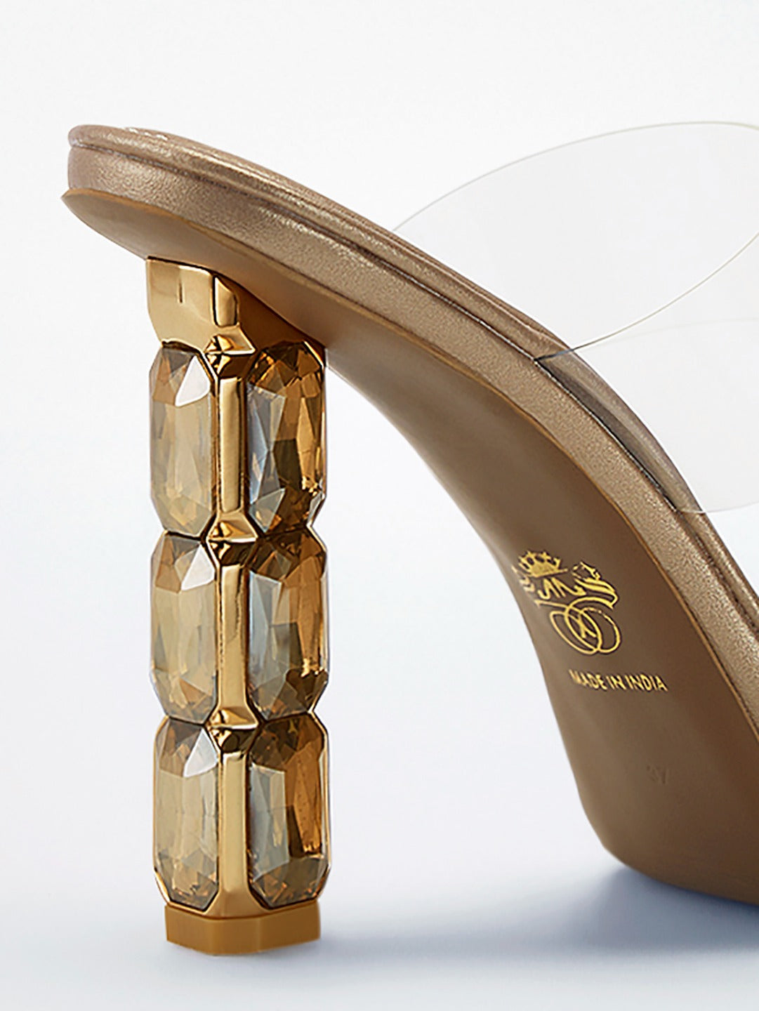 Gold Crystal Jewel Heel wedge Mule
