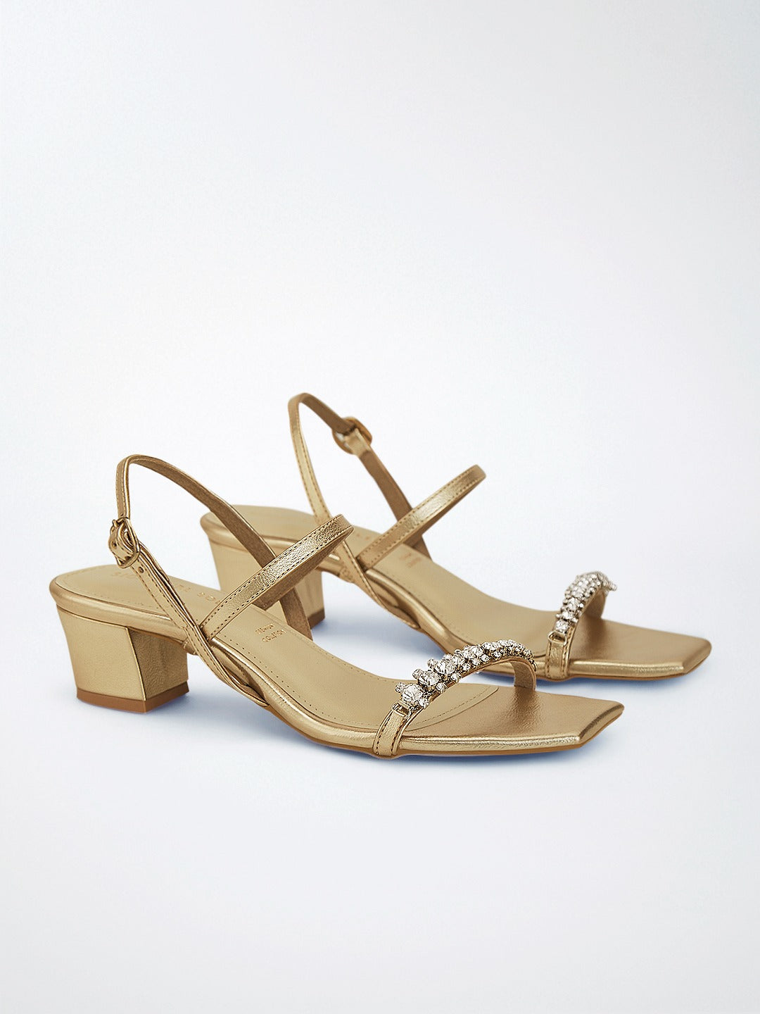 Gold Crystal Toe Strap Block Heel Sandal