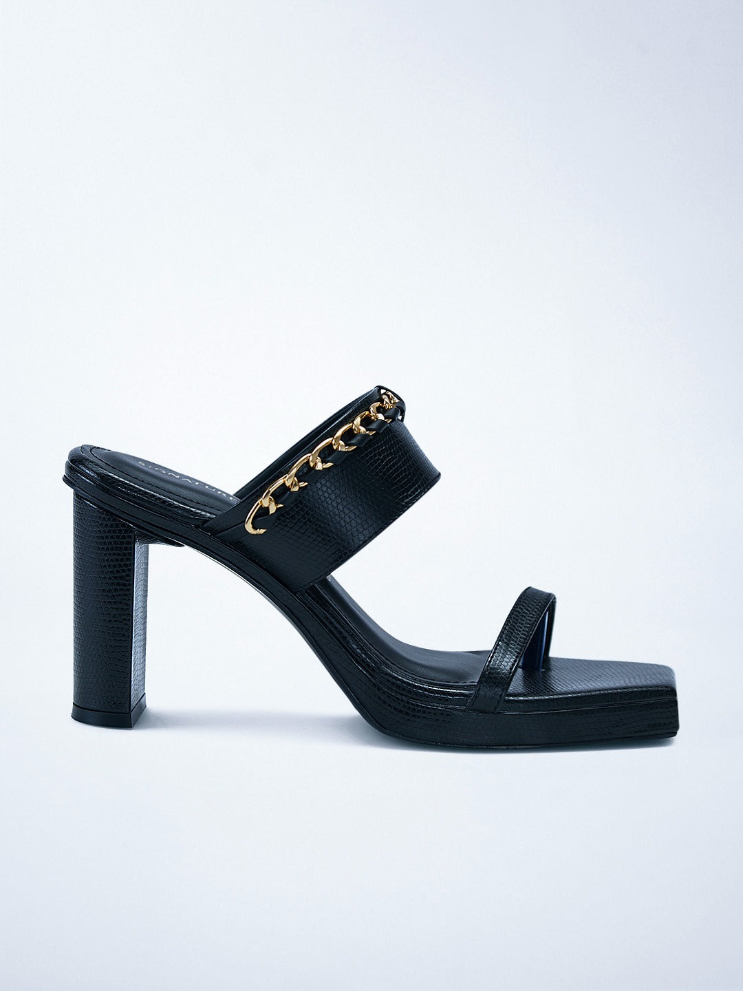 Black Chain Trim wedge Block Heel