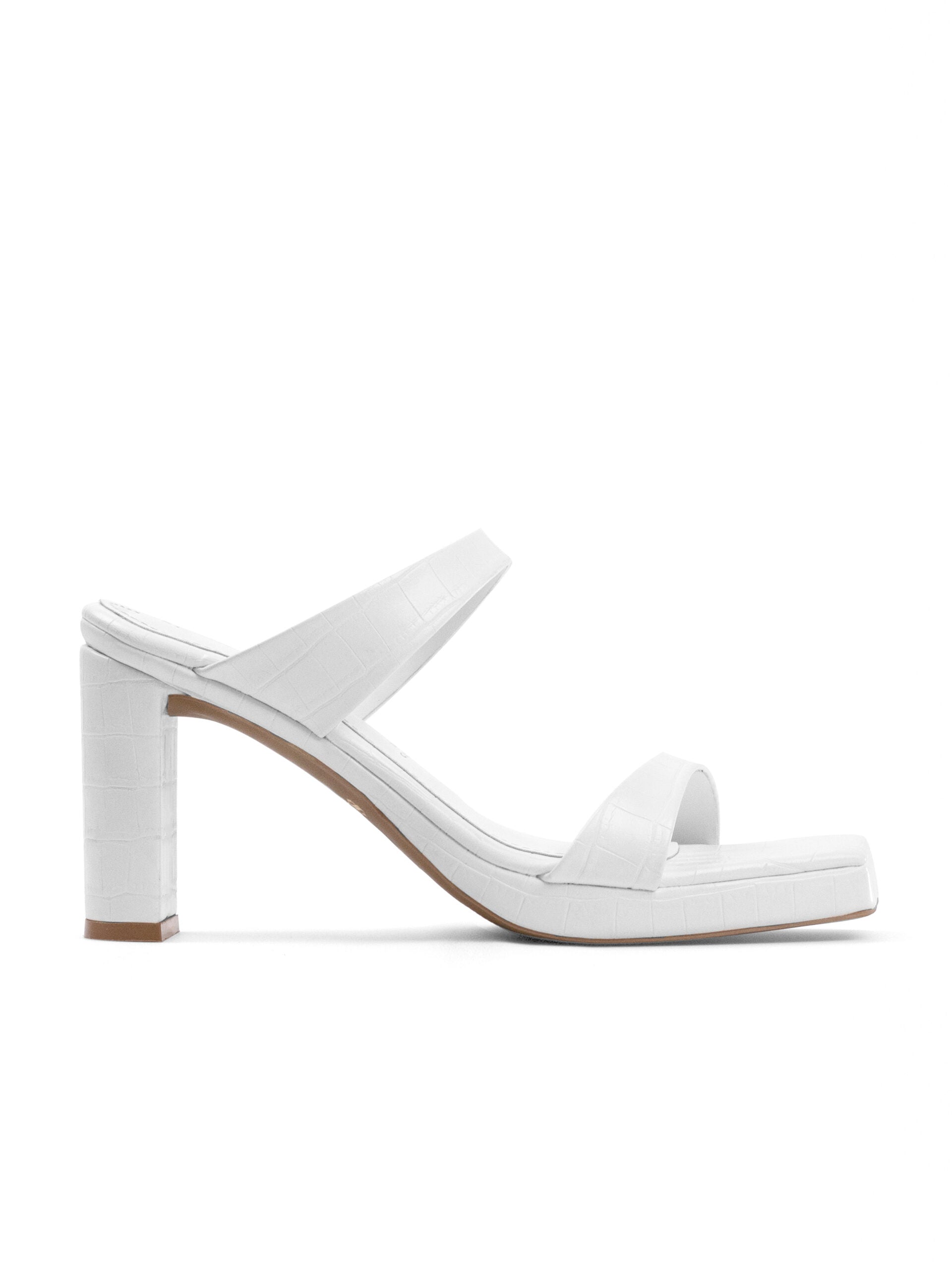 White Croc Double Strap Block Heel
