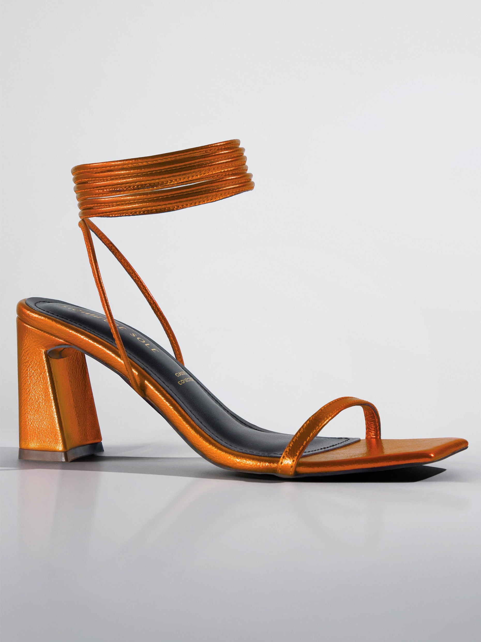Orange Spiral Wrap Block Heel Sandal