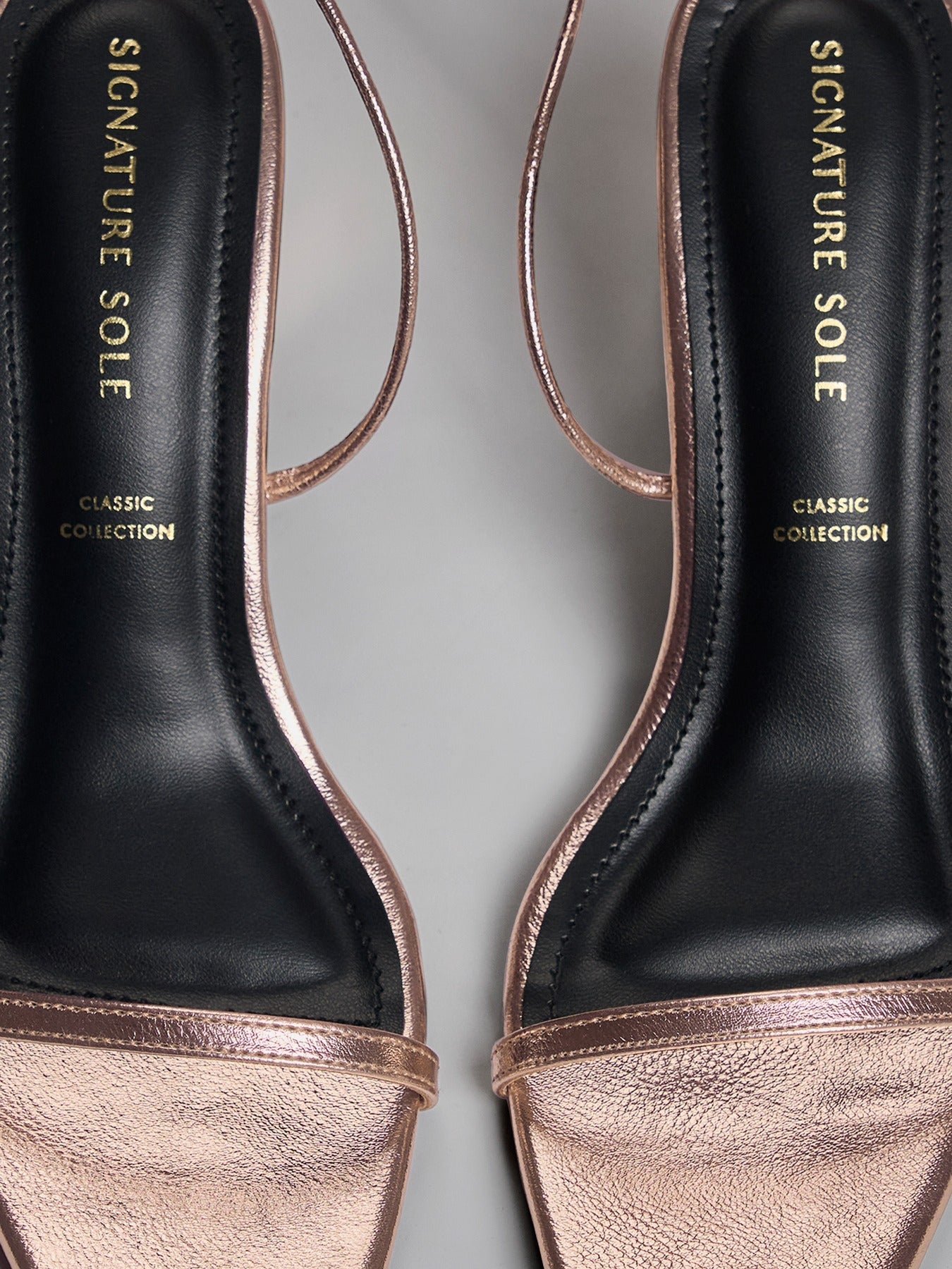 Rose Gold Metallic Ankle Wrap Block Heel