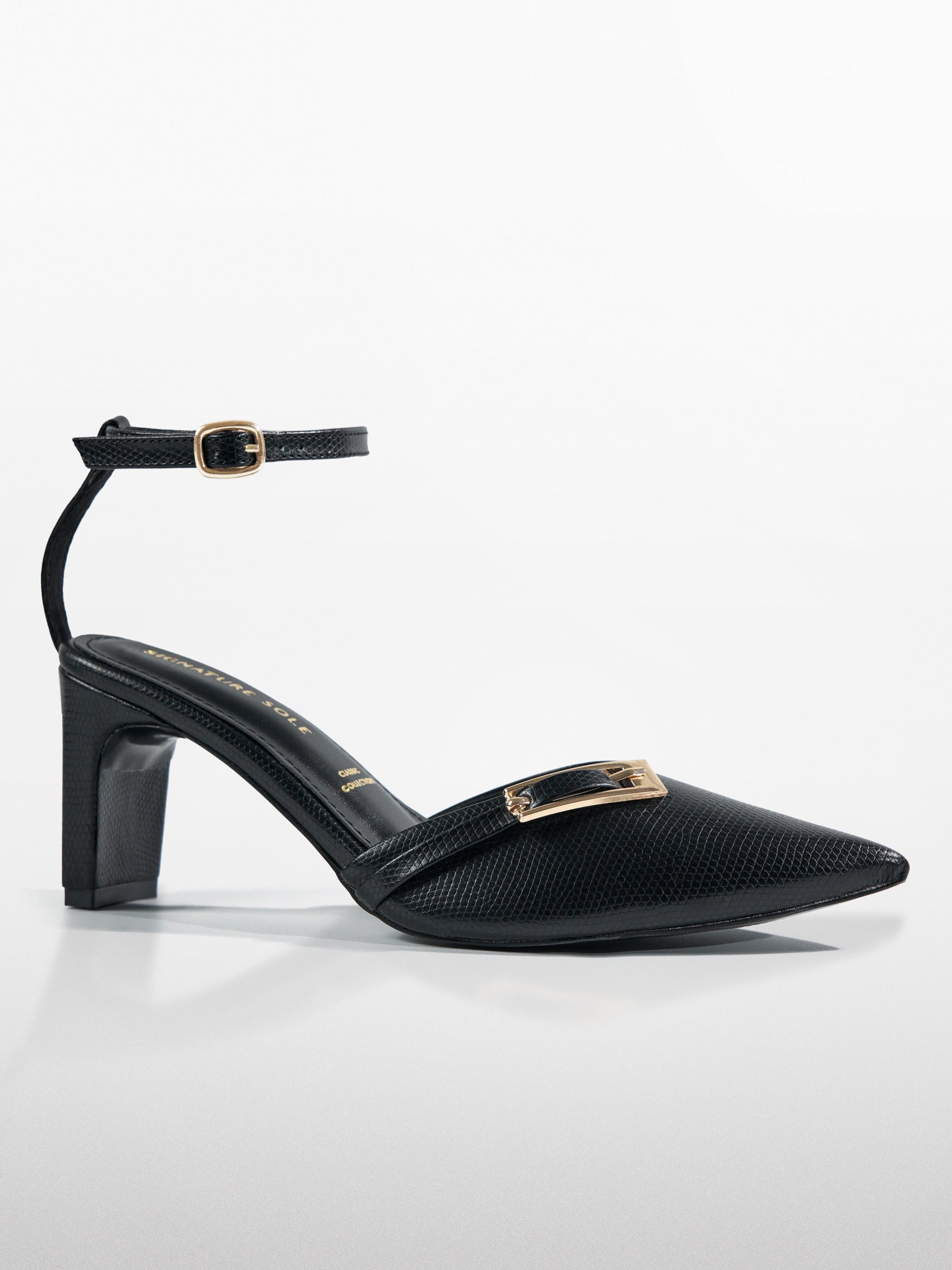 Black Gold Clasp Kitten Heel Slingback
