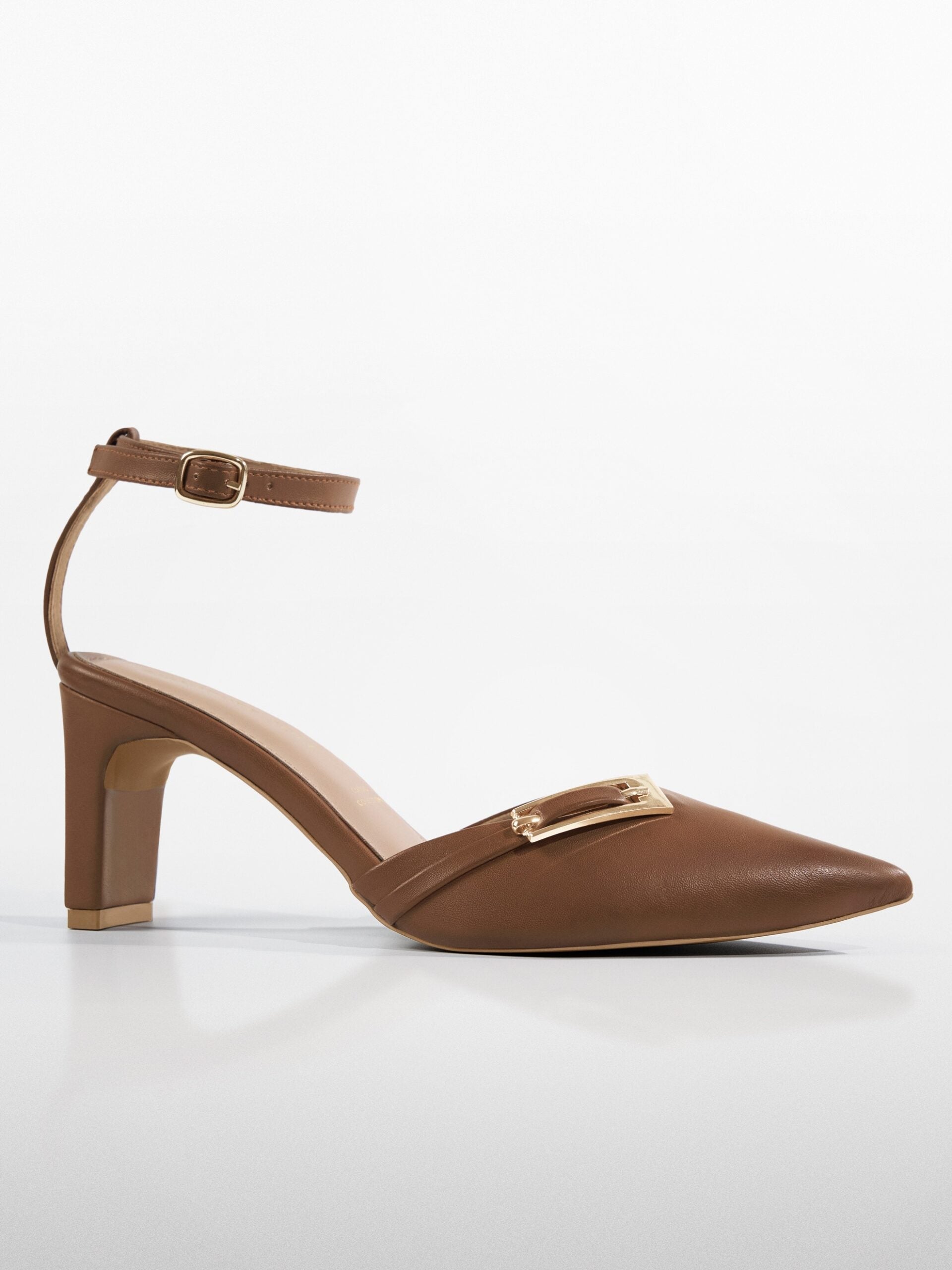 Tan Gold Clasp Kitten Heel Slingback