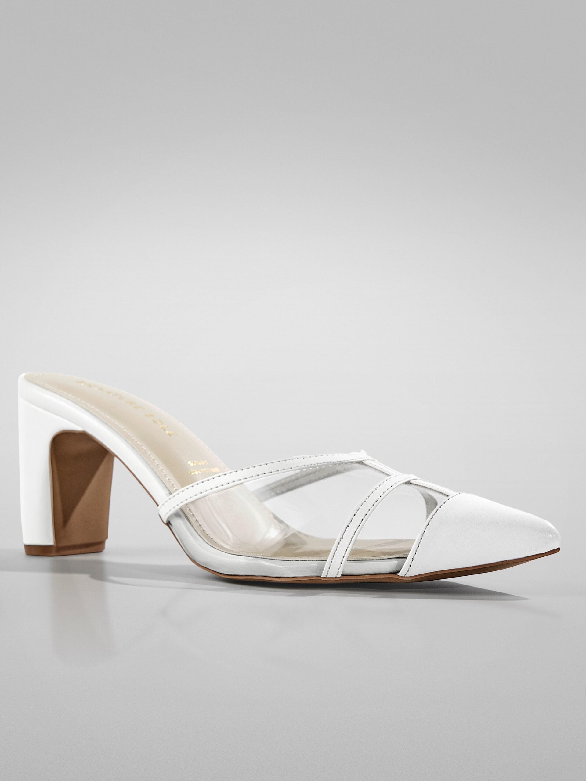 White Cage Strap Block Heel Mule