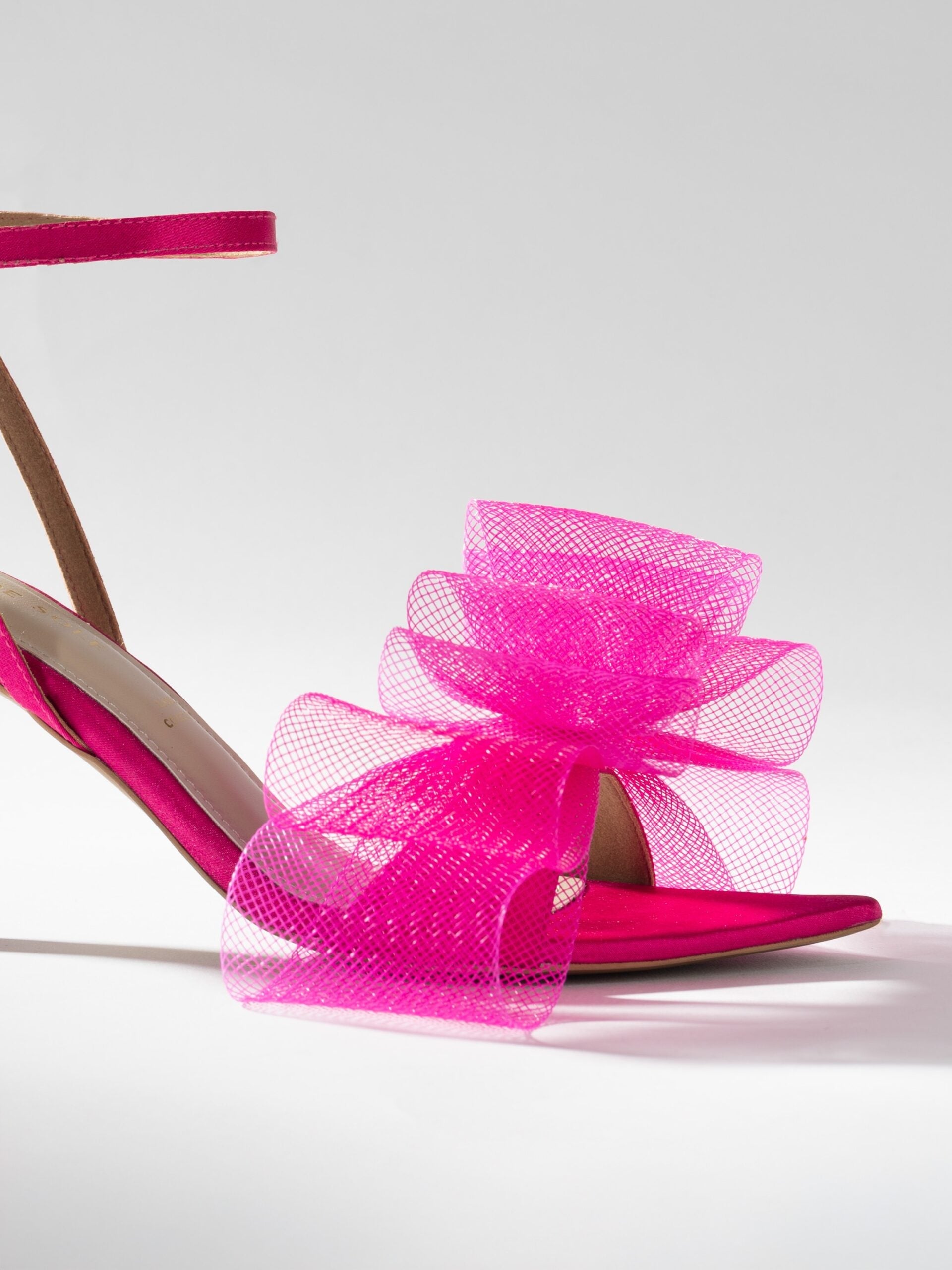 Pink Satin Bow Ankle Strap Heel