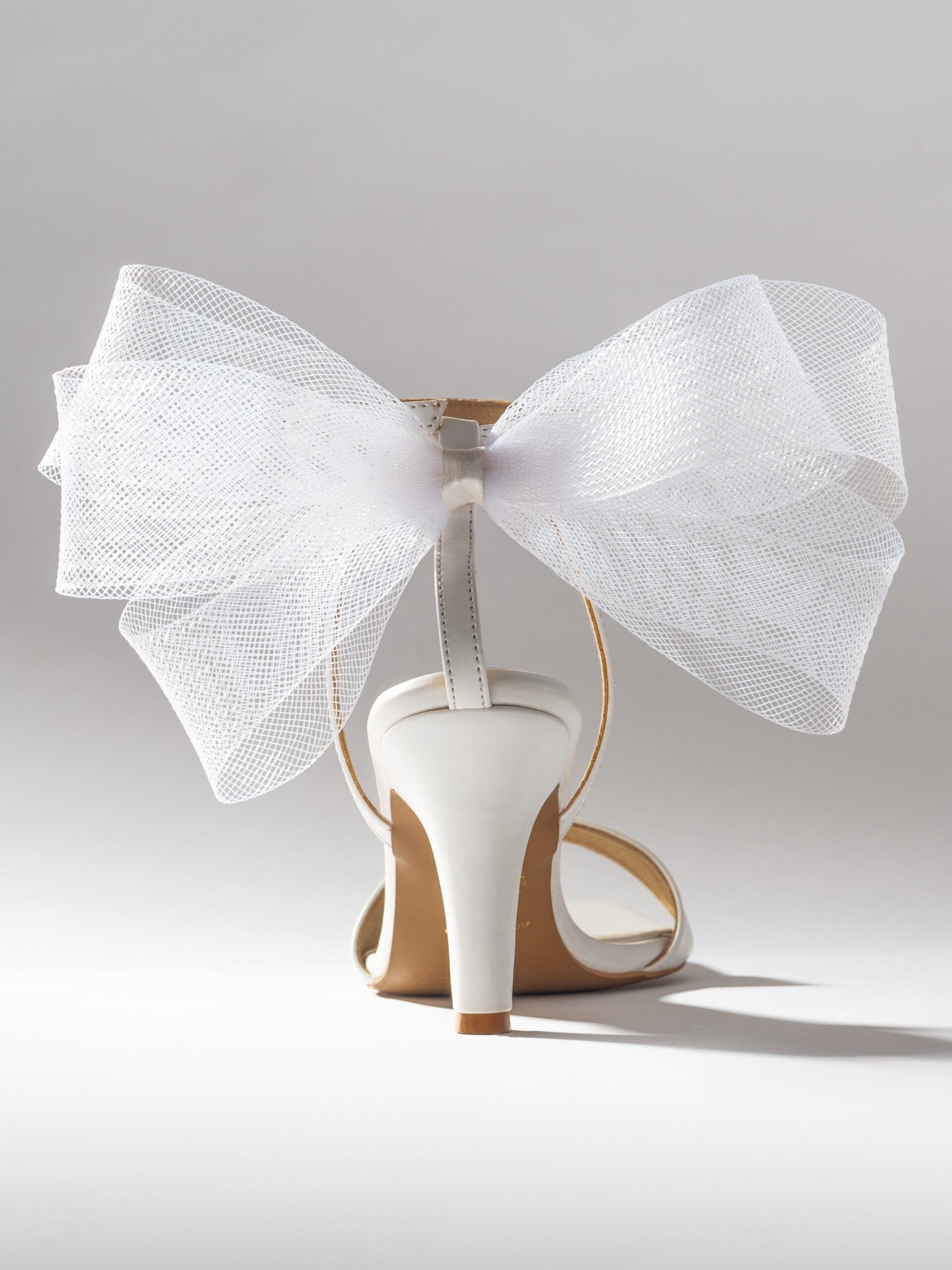 Ivory Satin Bow Ankle Strap Kitten Heel