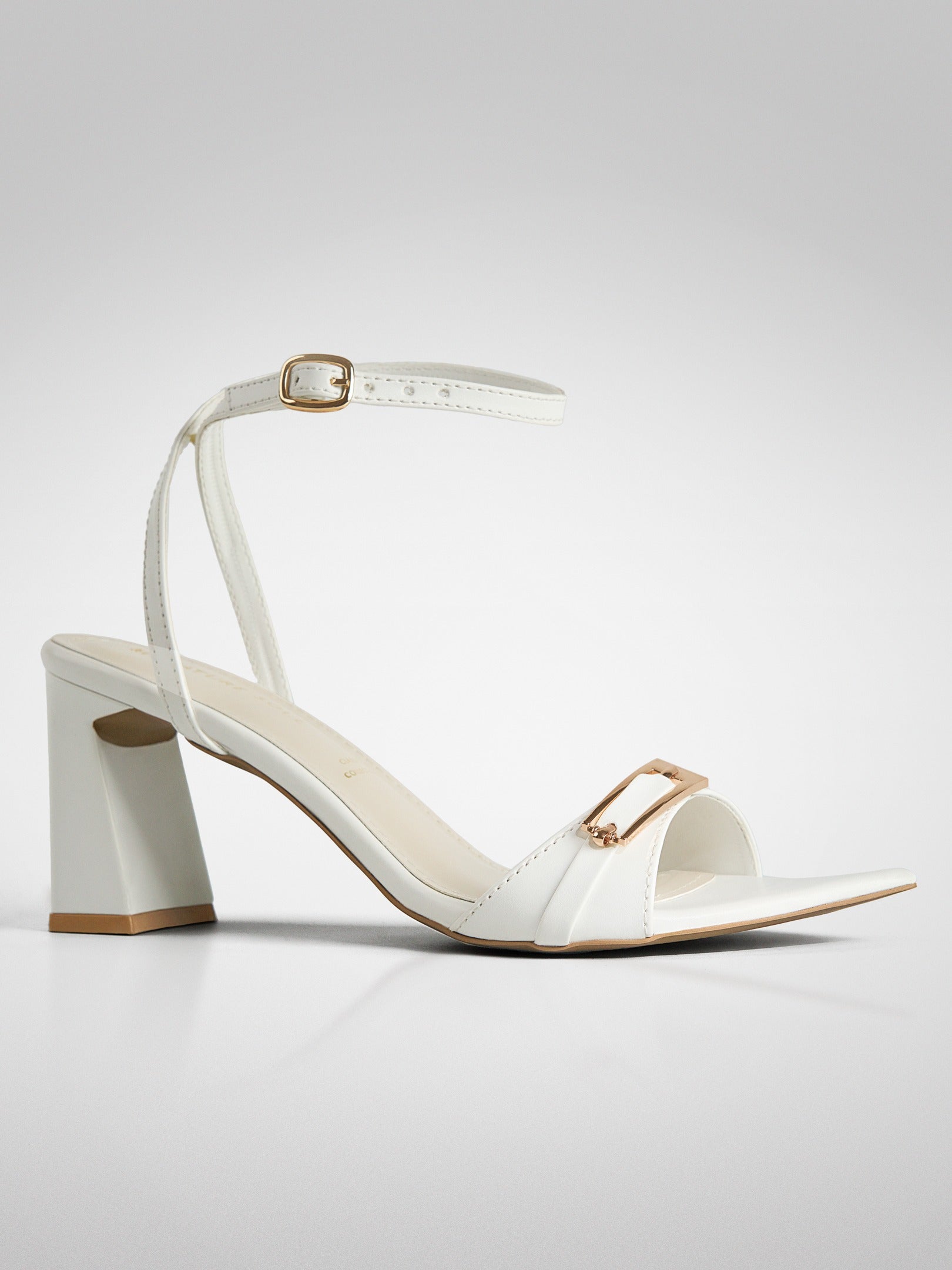 White Gold Clasp Block Heel Sandal