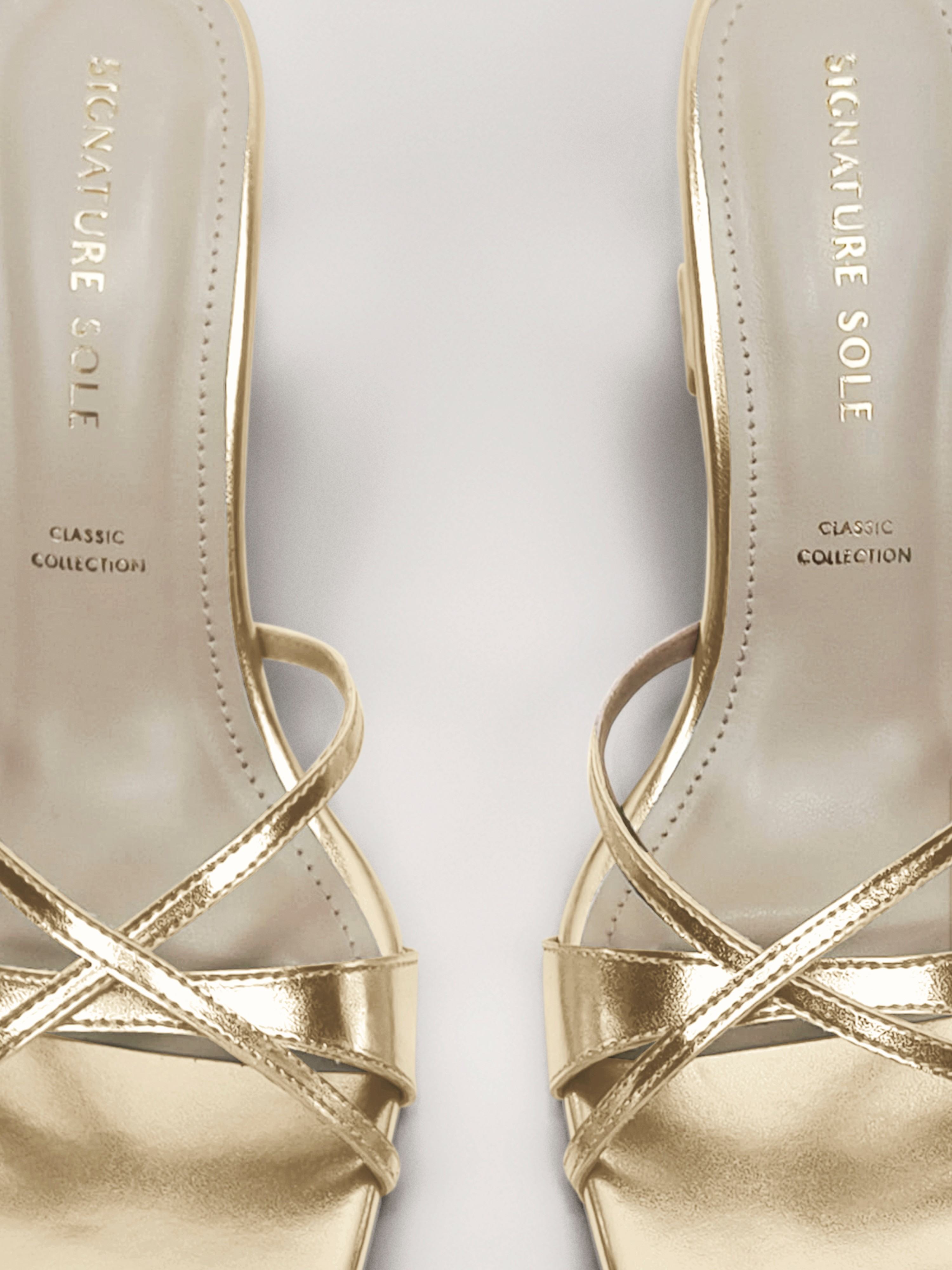 Gold Cross-Strap Block Heel Mule