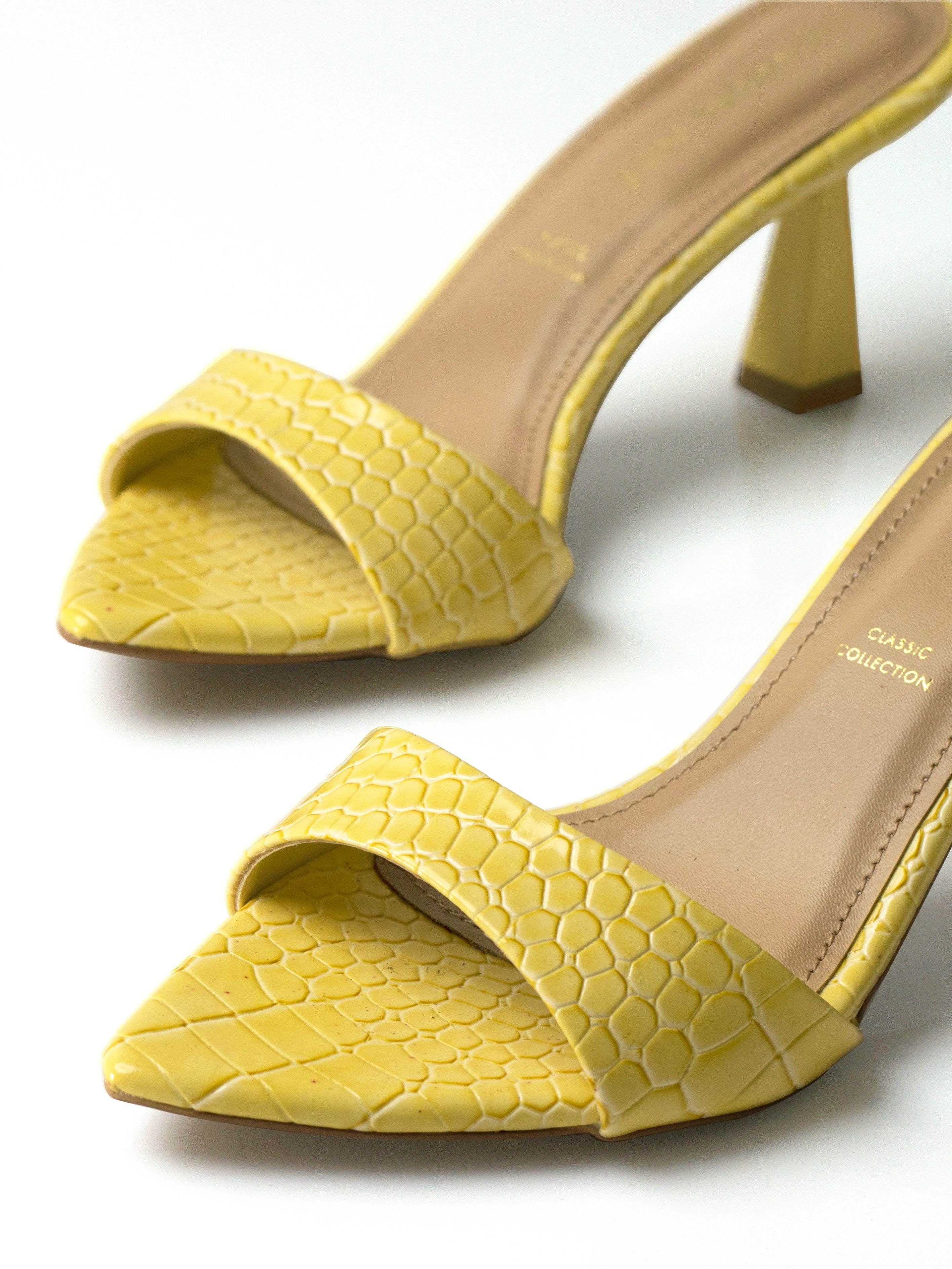 Yellow Croc Sculptural Heel Mule