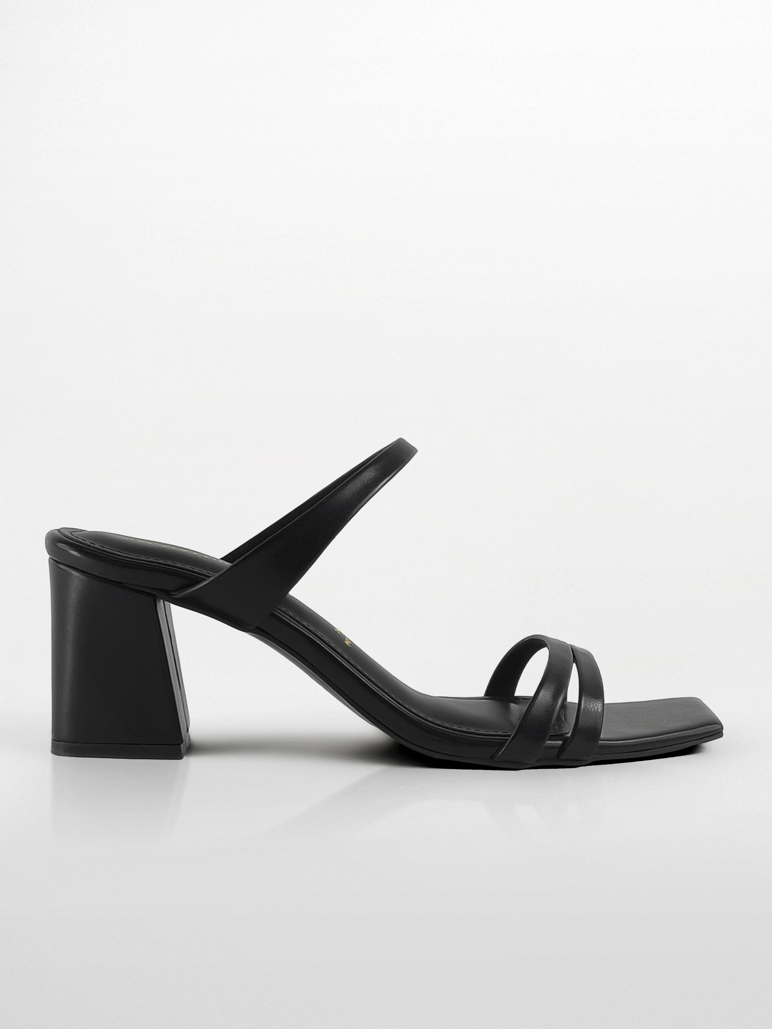 Black Multi-Strap Block Heel Mule