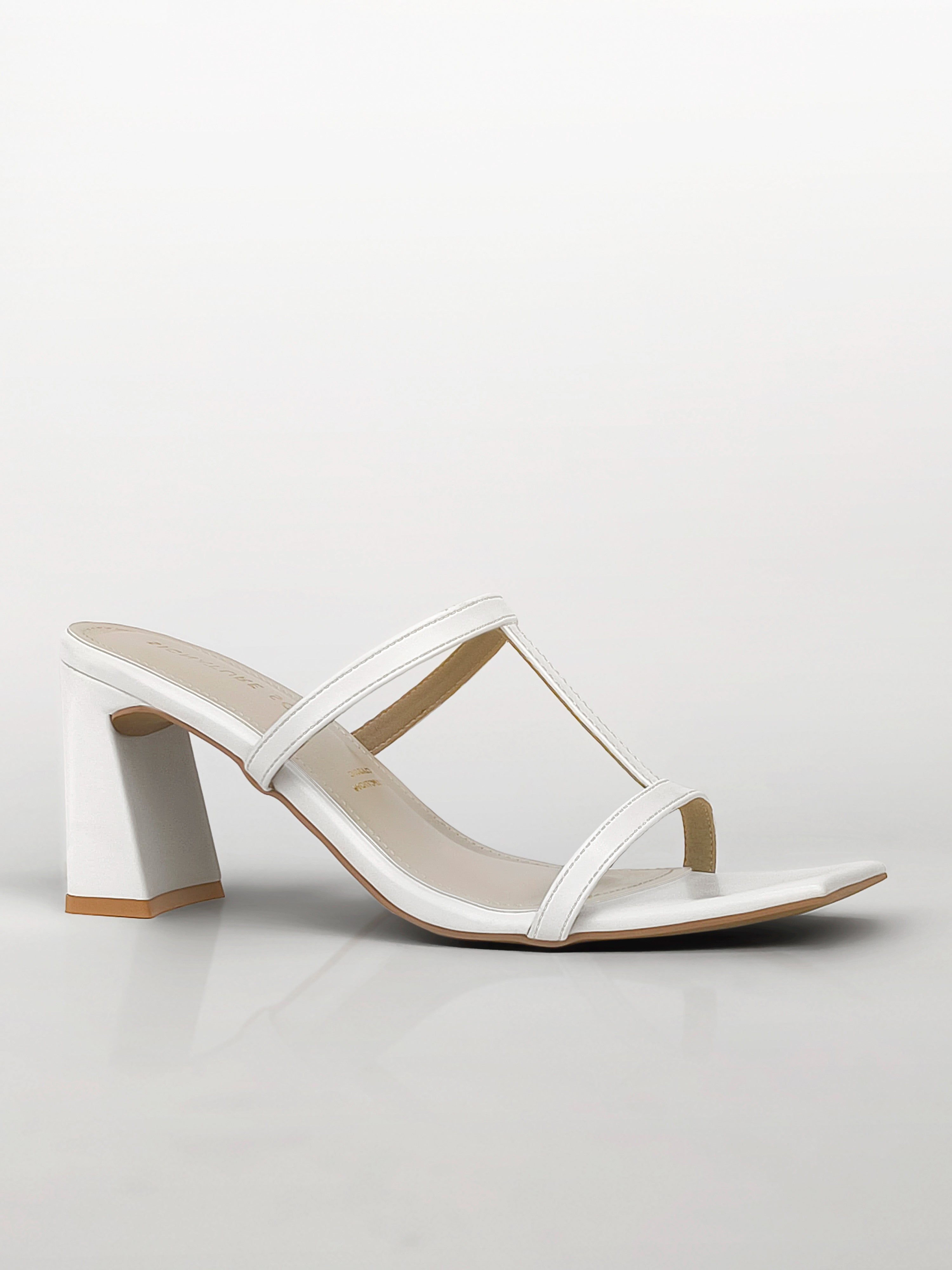 White T-strap Block Heel Mule
