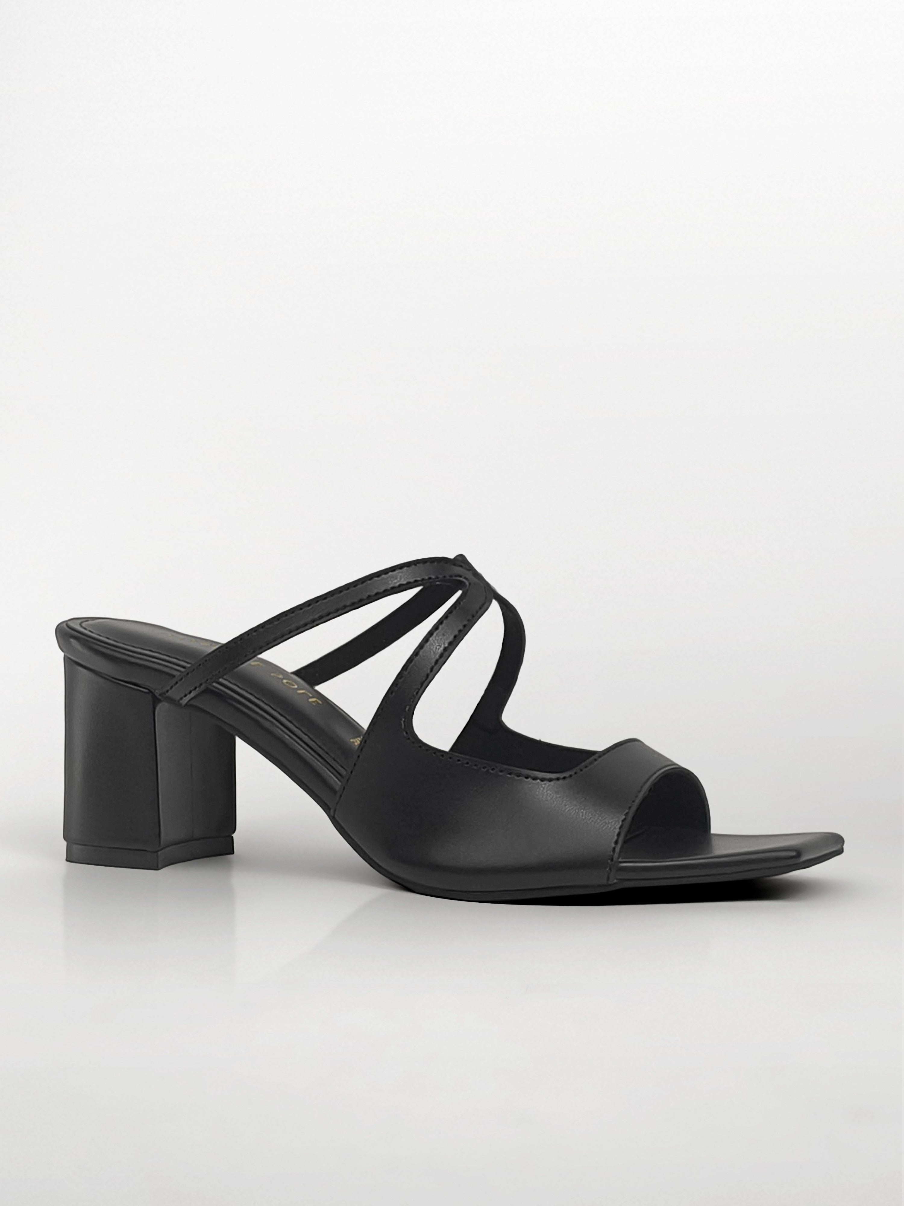 Black Cutout Strap Kitten Heel Mule