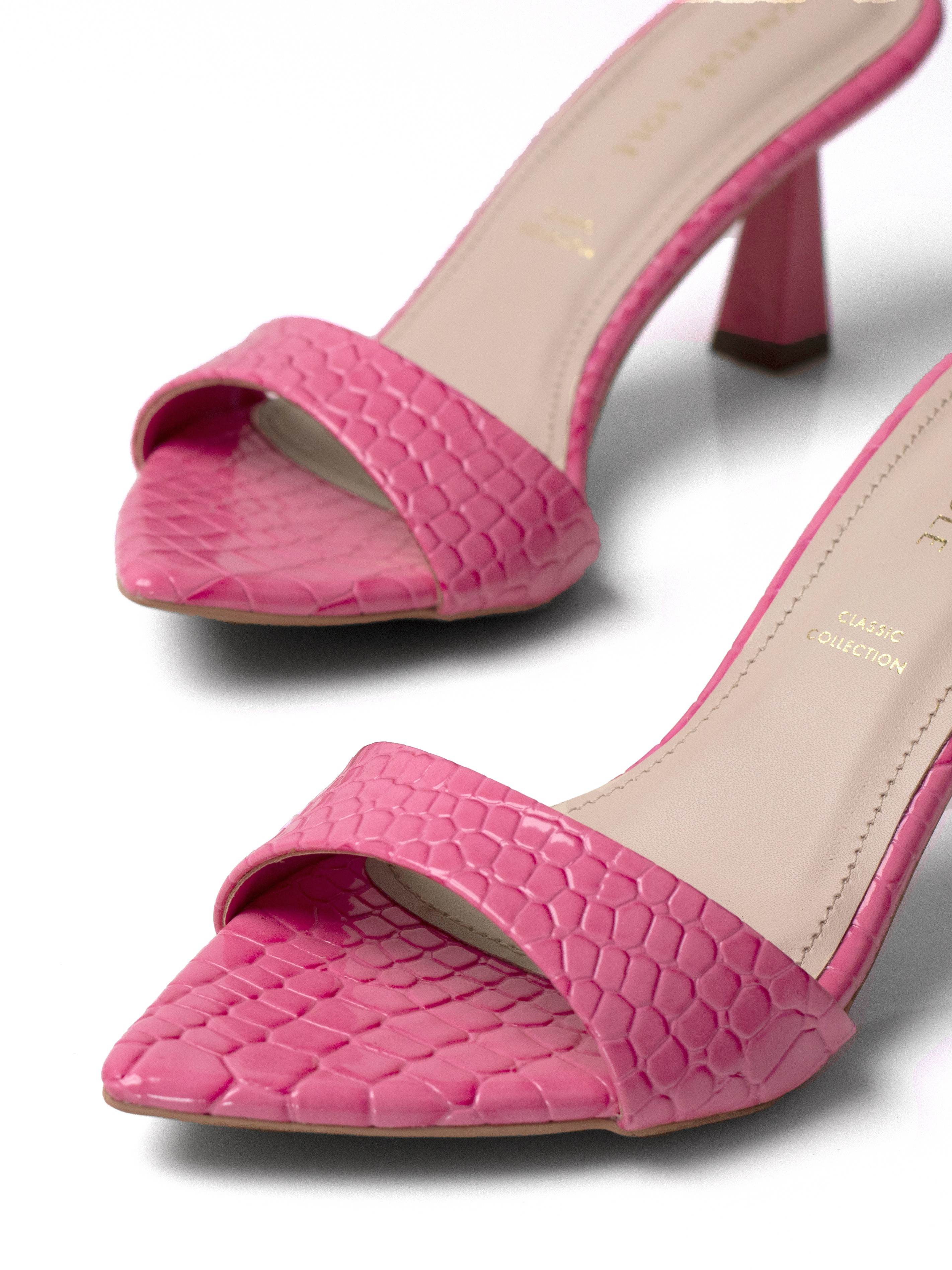 Pink Croc Sculptural Heel Mule
