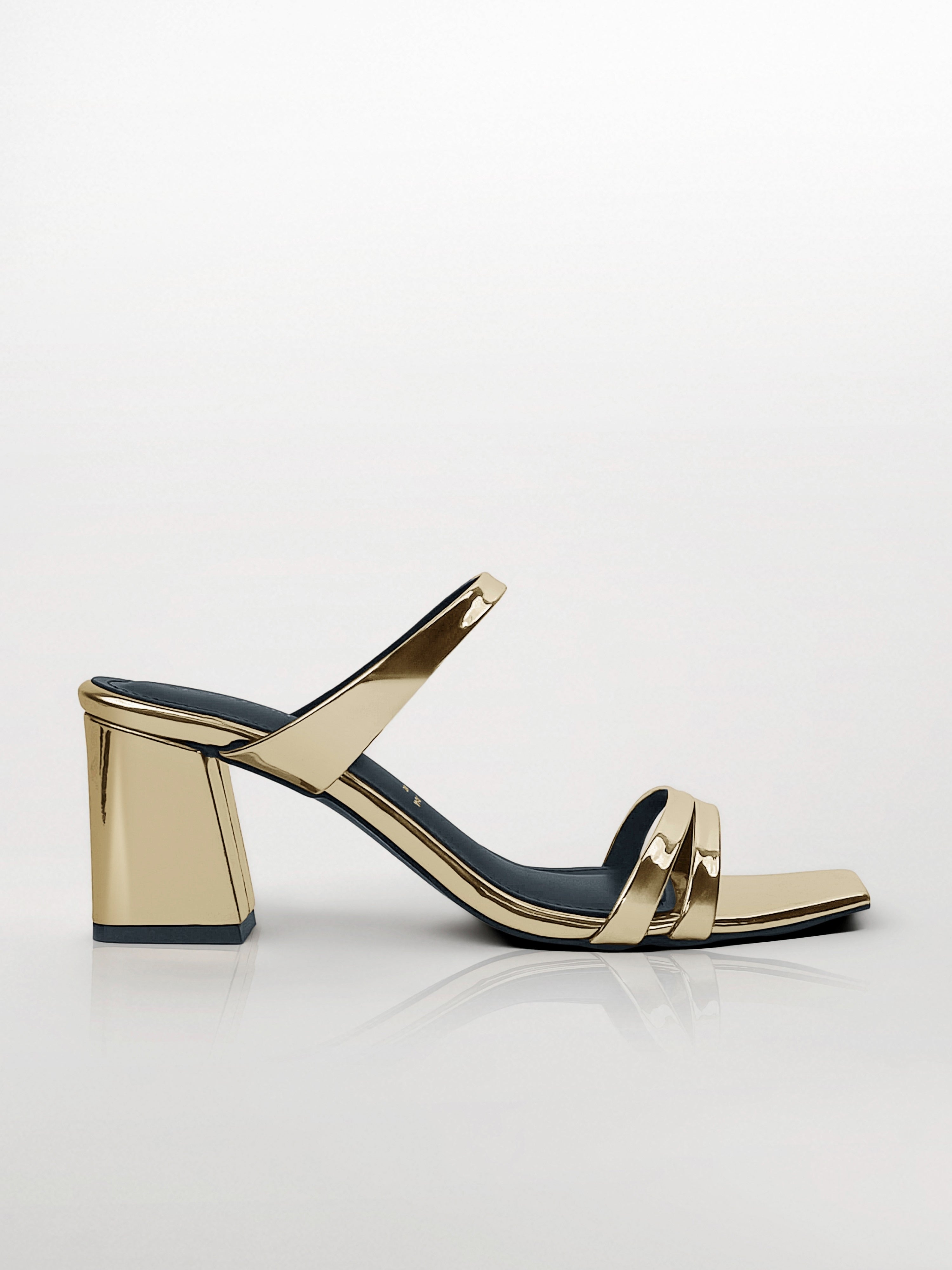 Gold Strap Block Heel Mule