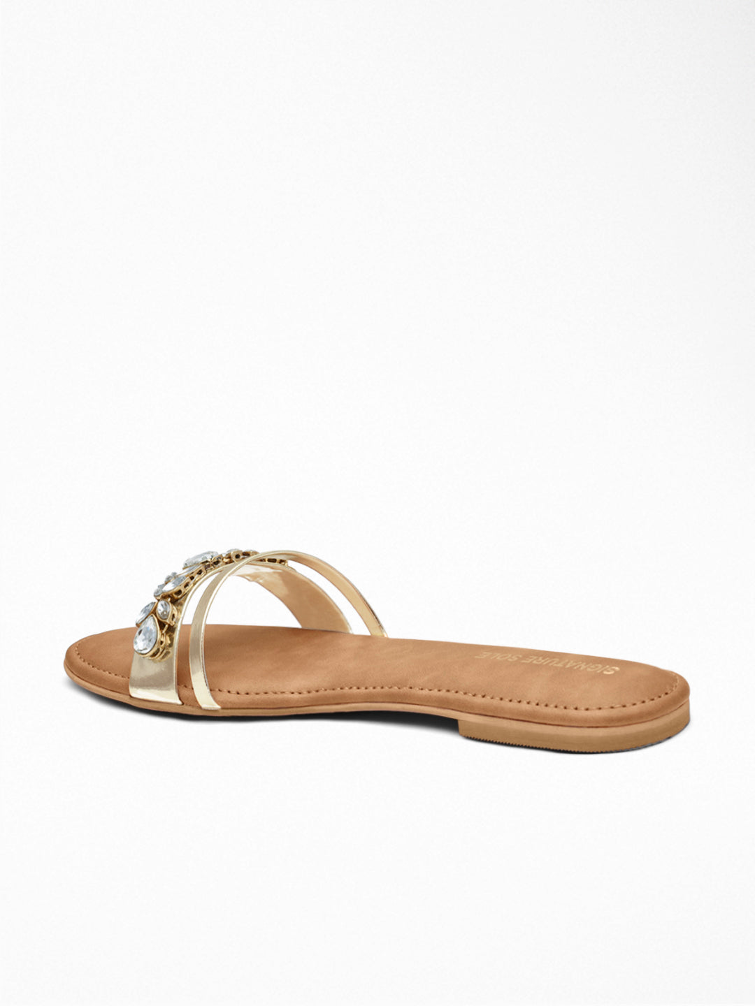 Gold Crystal Flat Slide Sandal