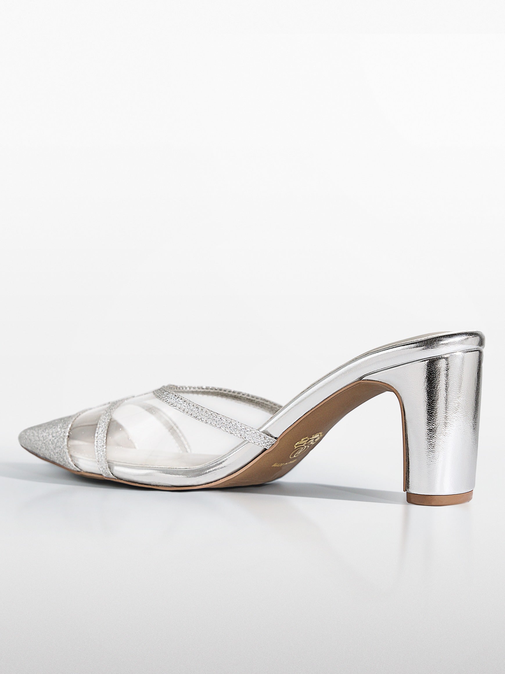 Silver Glitter Cage Slingback Kitten Heel