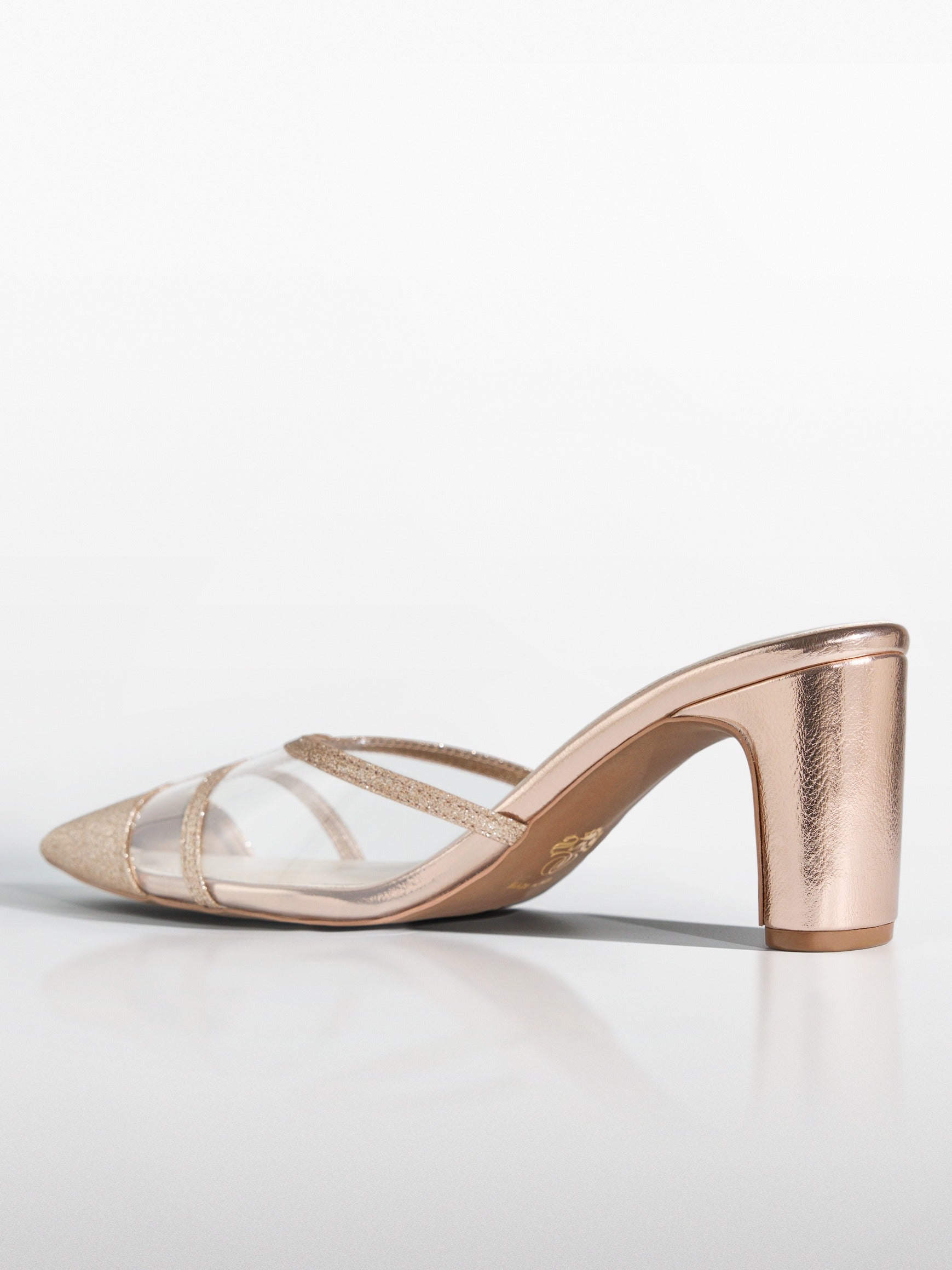 Rose Gold Glitter Cage Slingback Heel