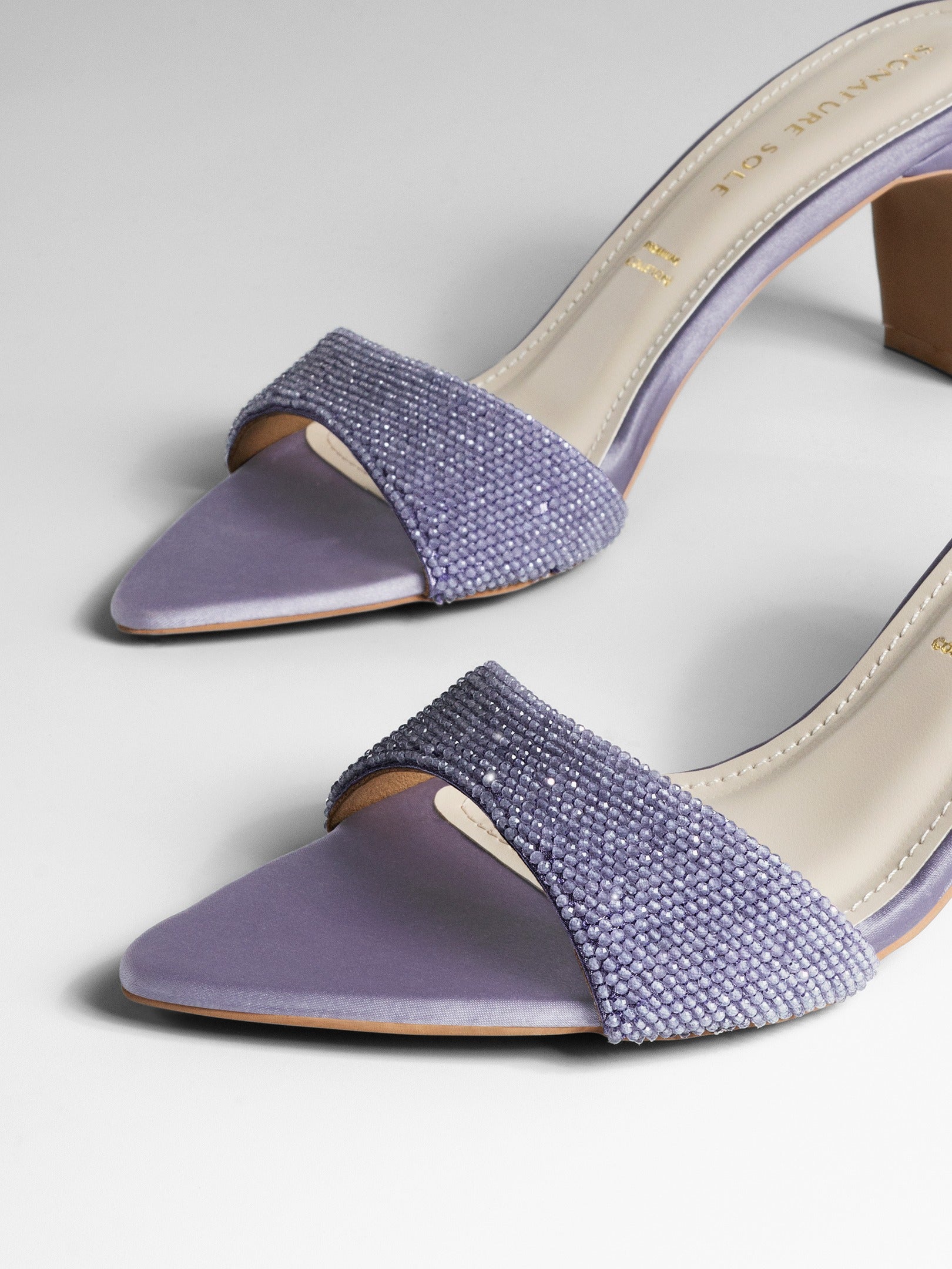 Lavender Crystal Embellished Kitten Heel