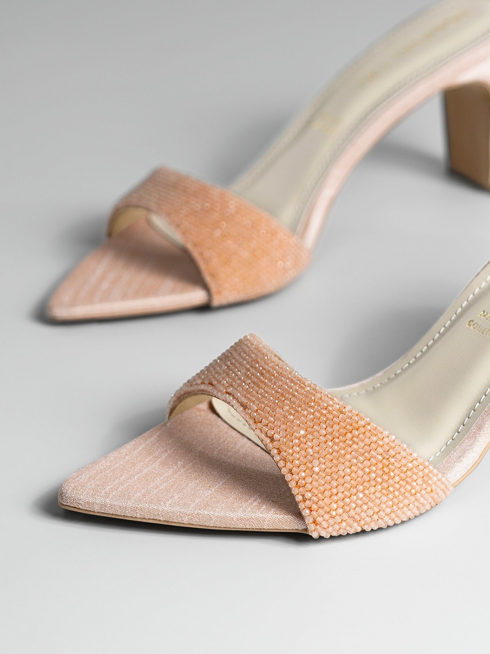 Peach Crystal Embellished Kitten Heel