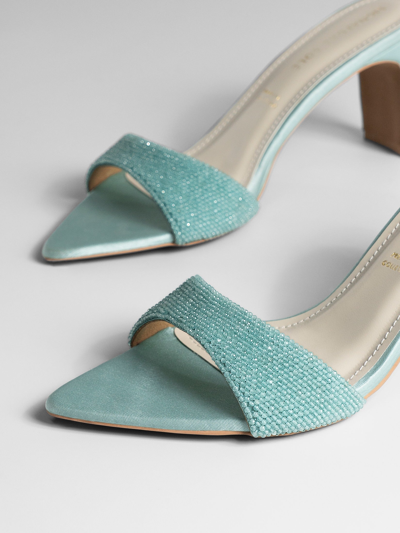 Mint Crystal Embellished Kitten Heel