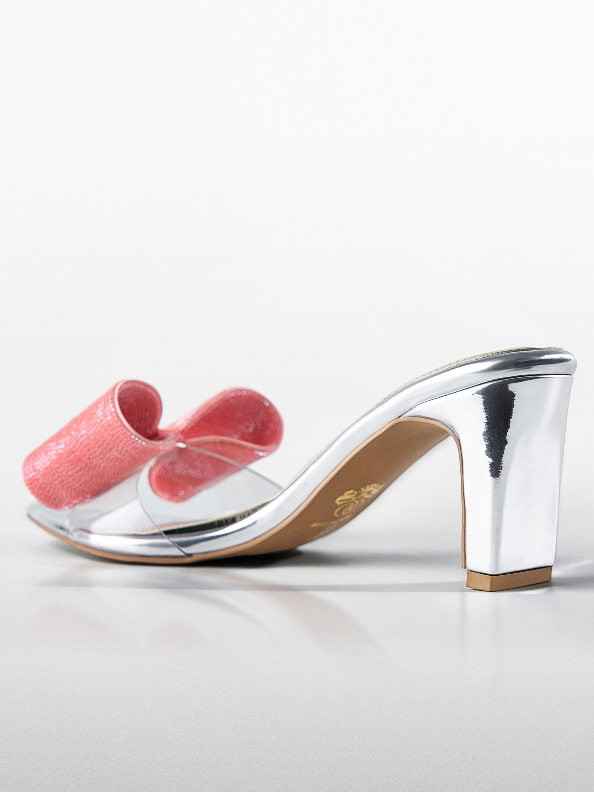 Pink Crystal Bow transparent Kitten Heel