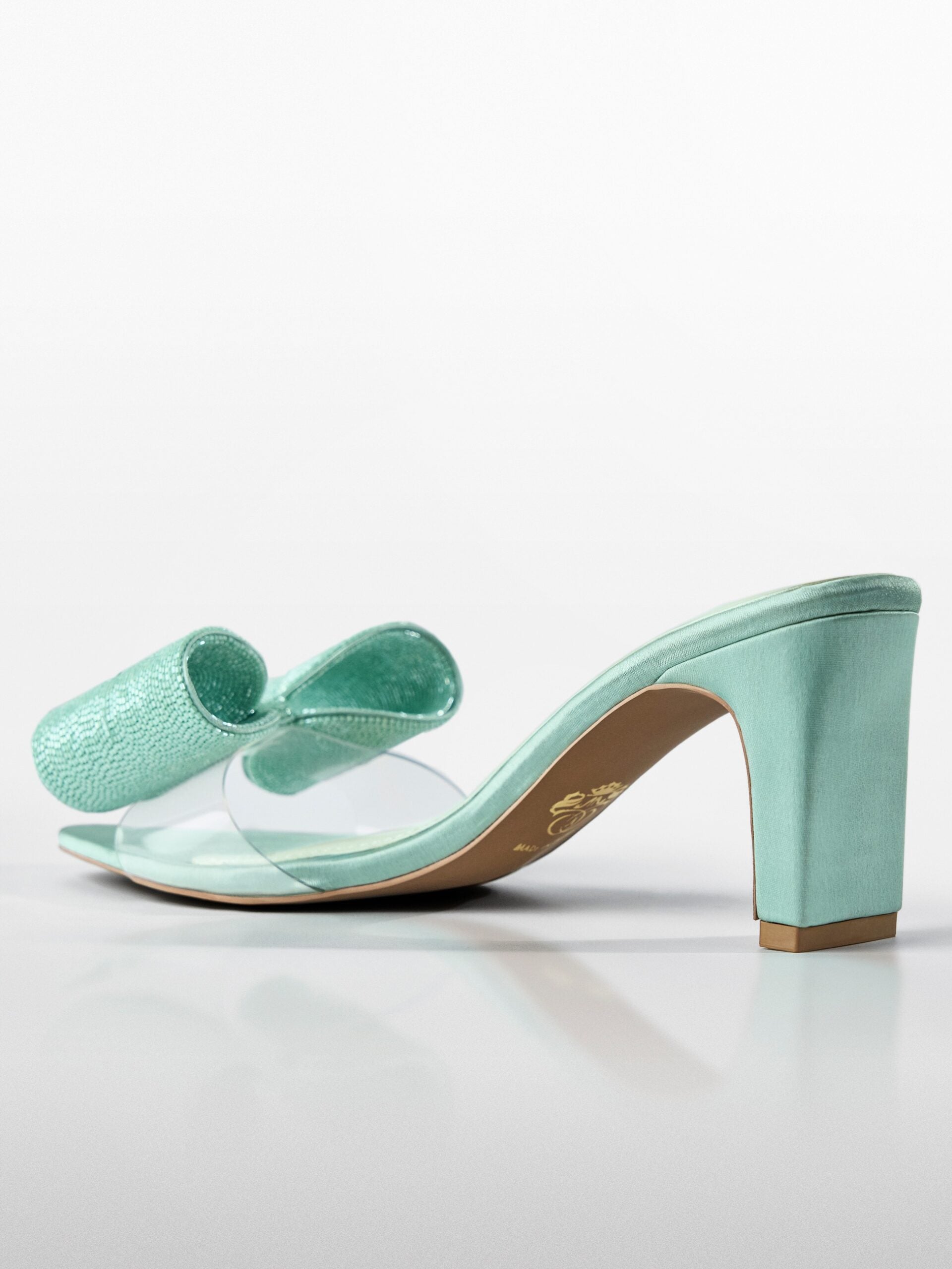 Mint Crystal Bow transparent Kitten Heel