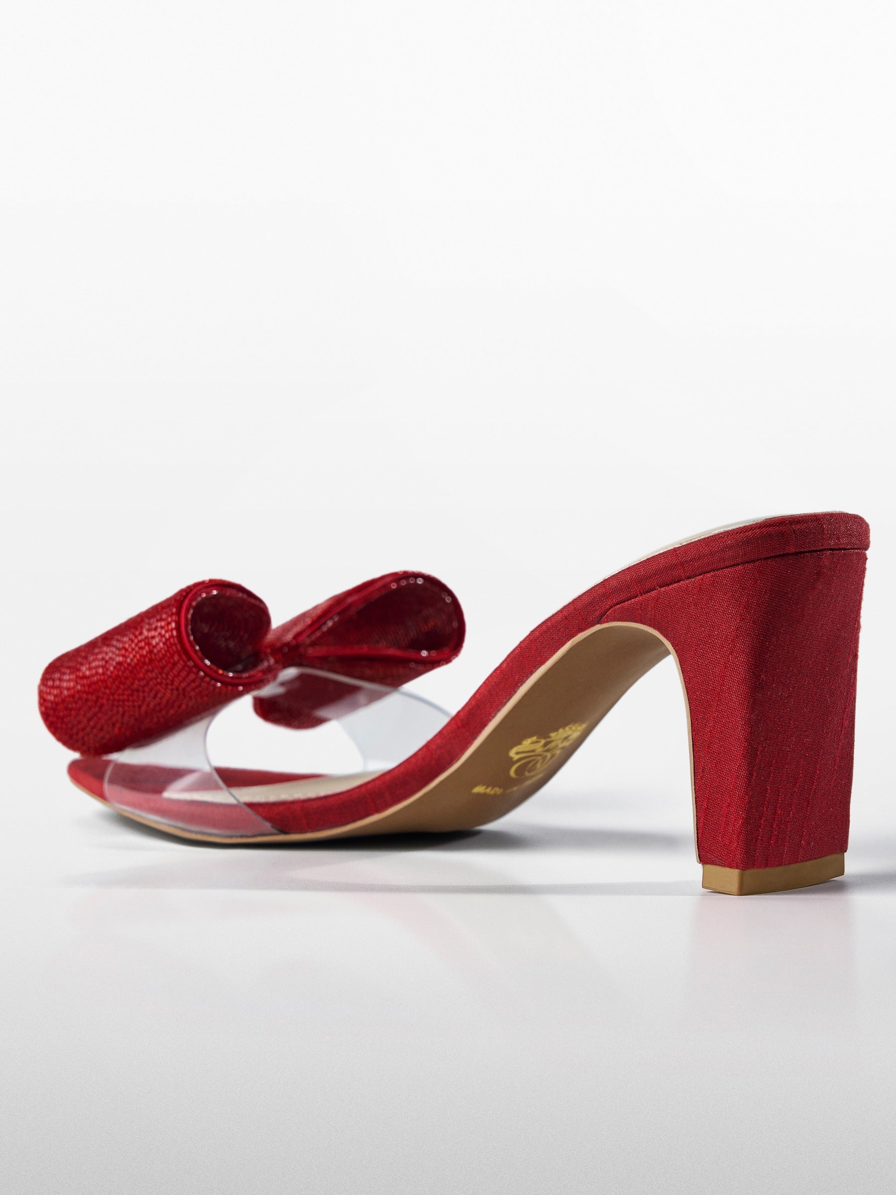 Red Crystal Bow Satin Kitten Heel