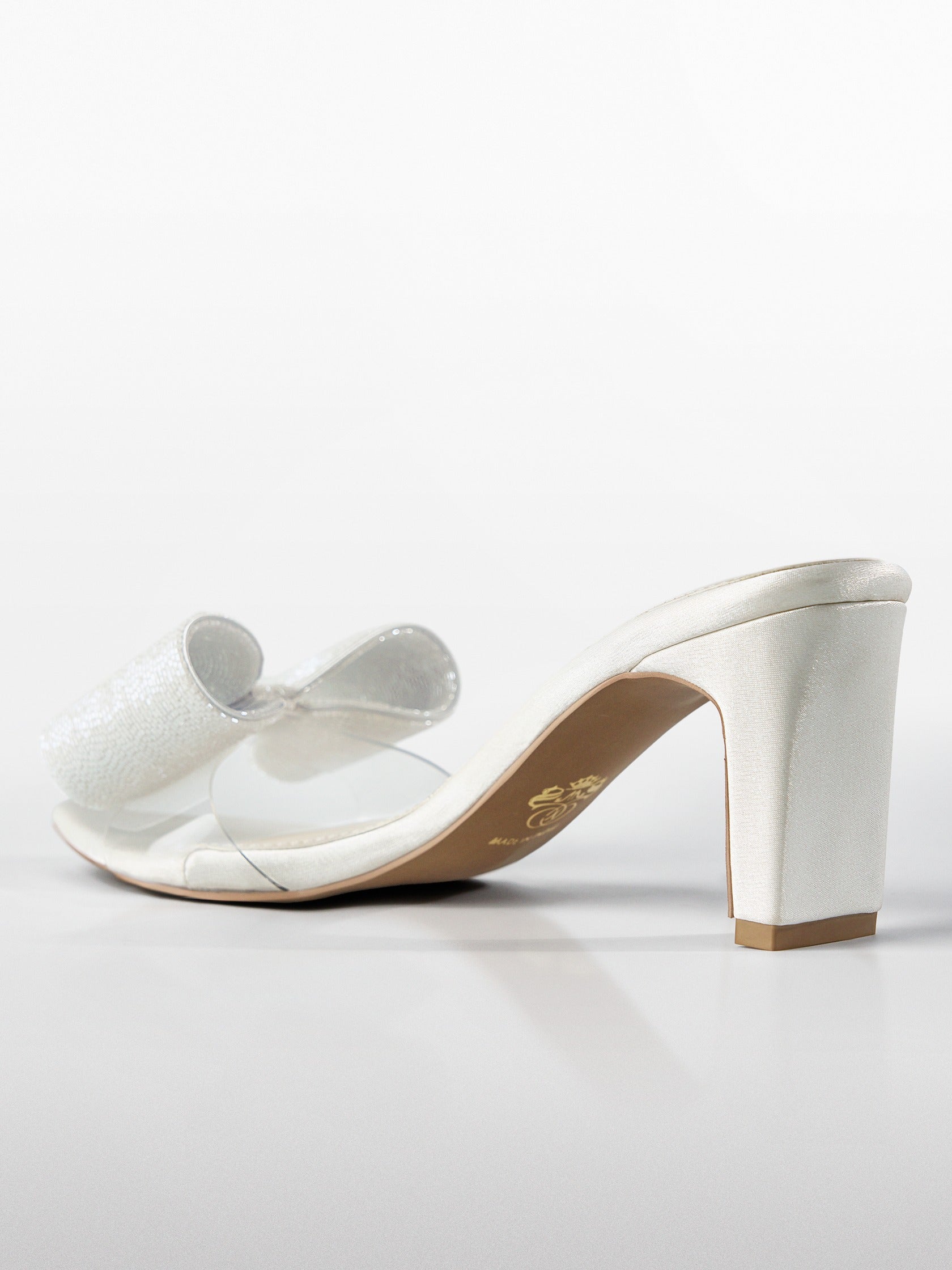 White Crystal Bow Bridal Kitten Heel