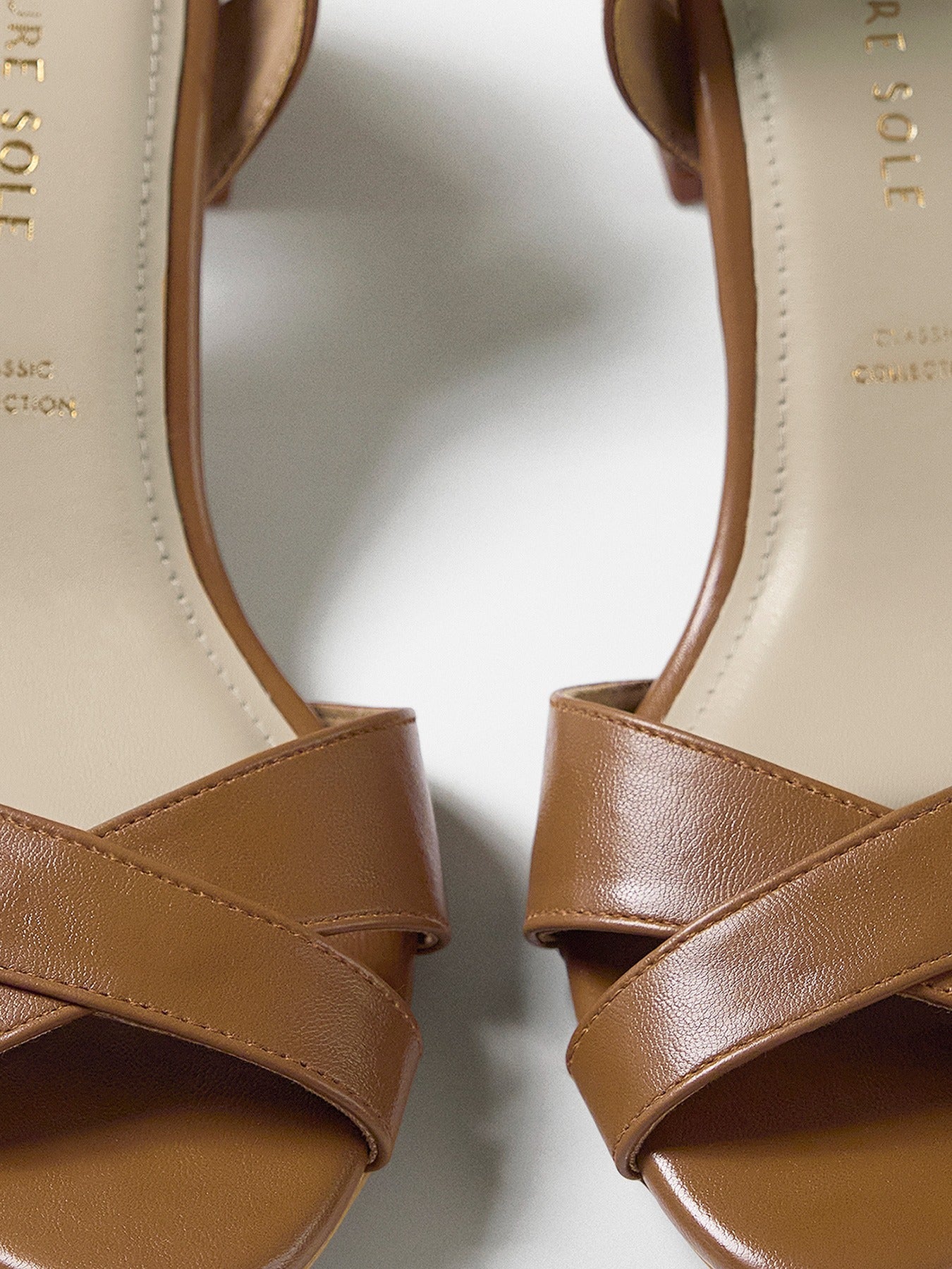 Tan Cross Strap Block Heel Mule
