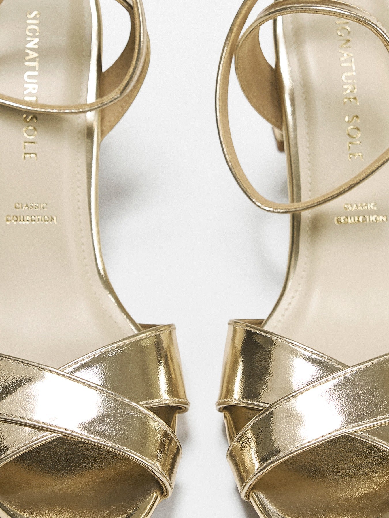 Gold Cross Strap Block Heel Sandal