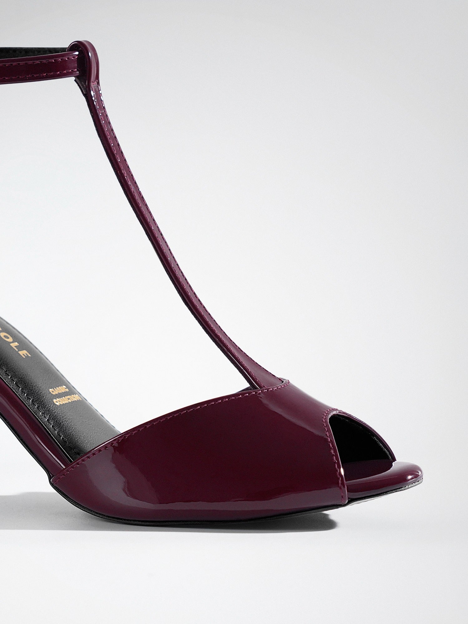 Plum Patent T-strap Block Heel Sandal