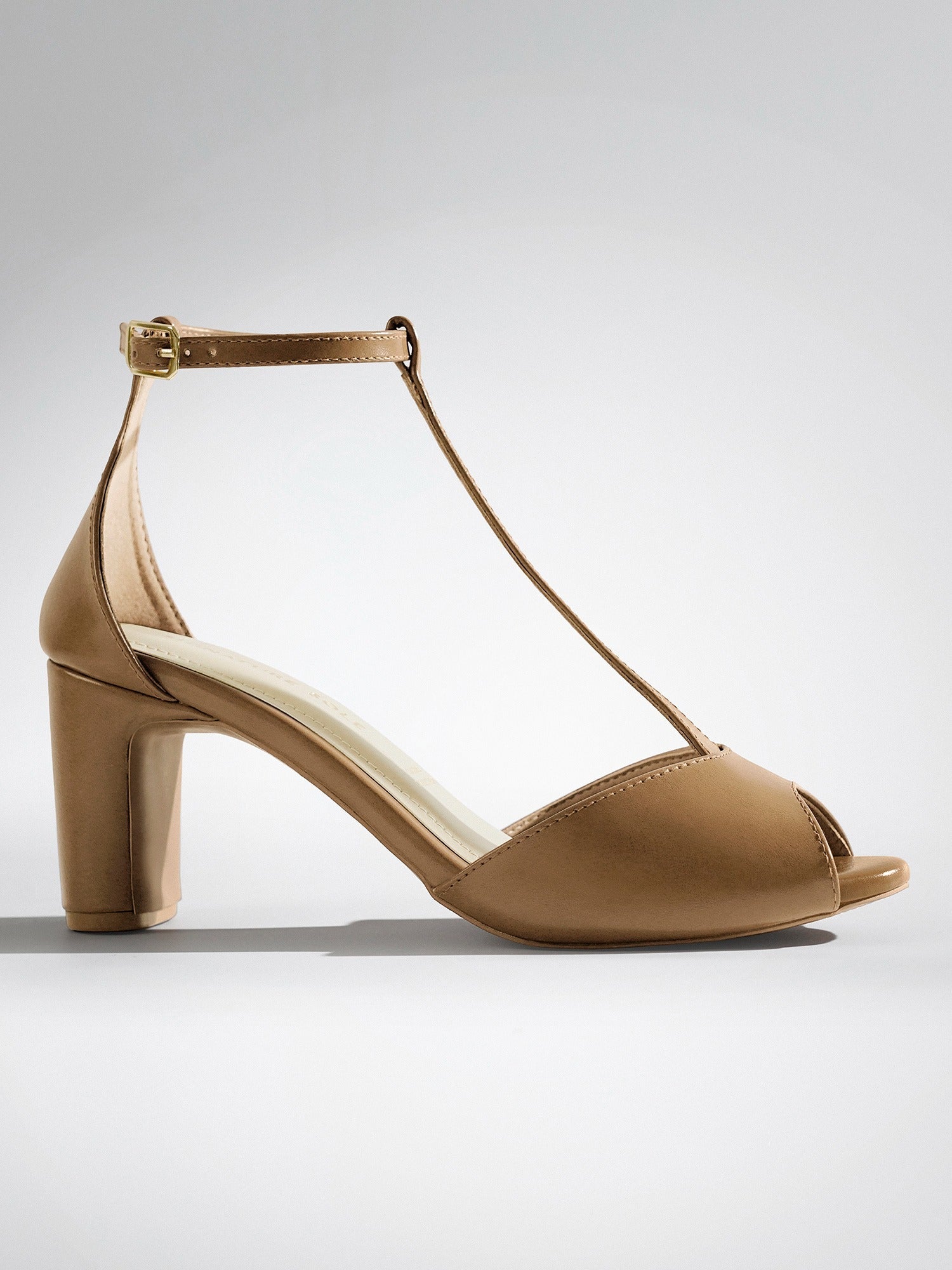 Tan T-strap Block Heel Sandal