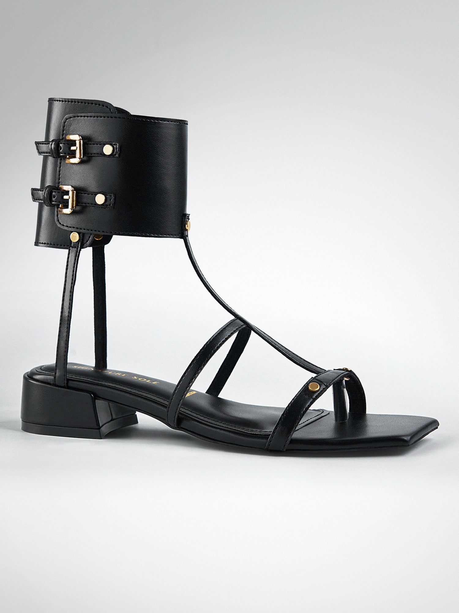 Black Gladiator Ankle Cuff Flat Sandal