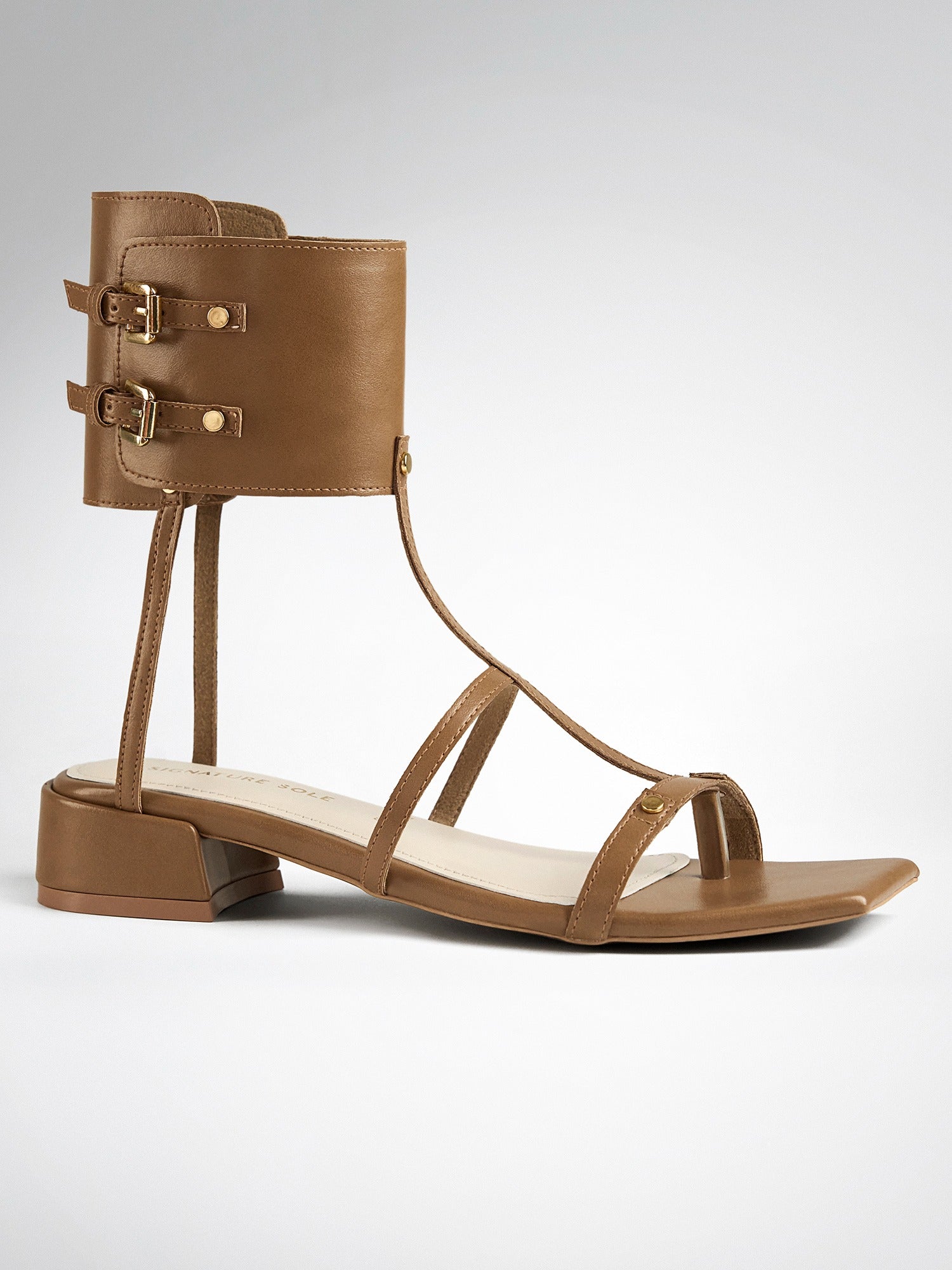 Tan Gladiator Ankle Cuff Flat Sandal